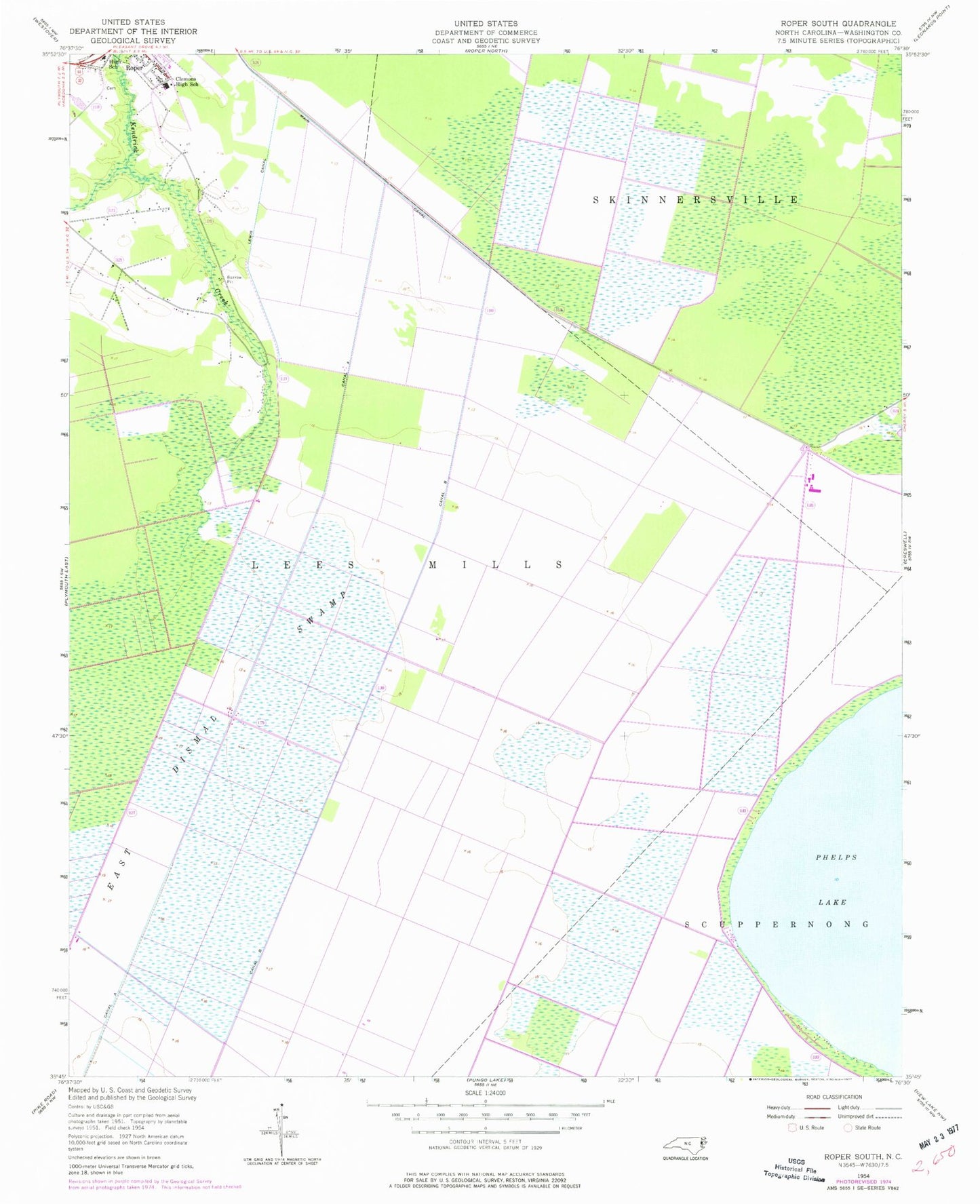 Classic USGS Roper South North Carolina 7.5'x7.5' Topo Map Image
