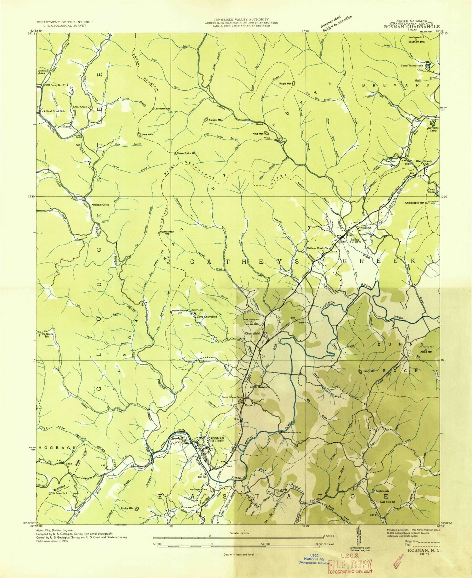 Classic USGS Rosman North Carolina 7.5'x7.5' Topo Map Image