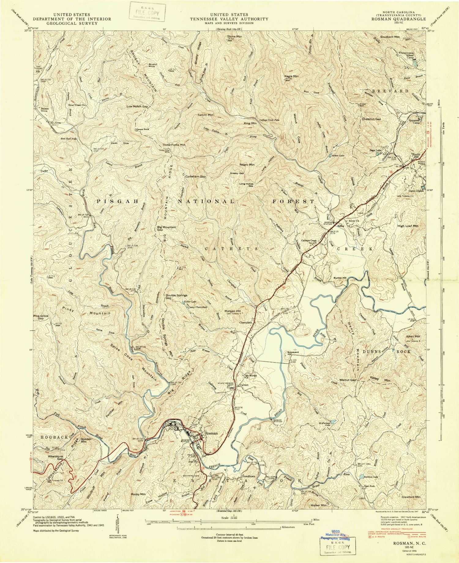 Classic USGS Rosman North Carolina 7.5'x7.5' Topo Map Image