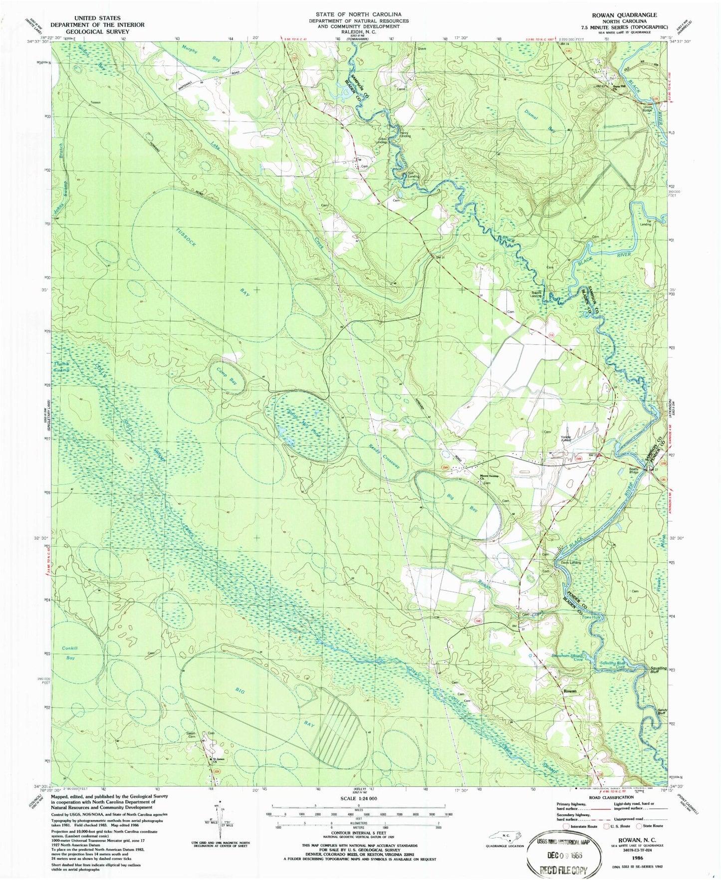 Classic USGS Rowan North Carolina 7.5'x7.5' Topo Map Image