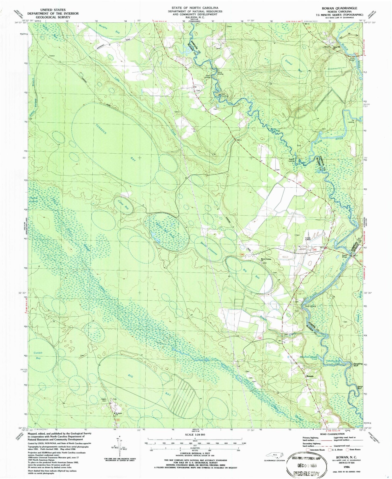 Classic USGS Rowan North Carolina 7.5'x7.5' Topo Map Image