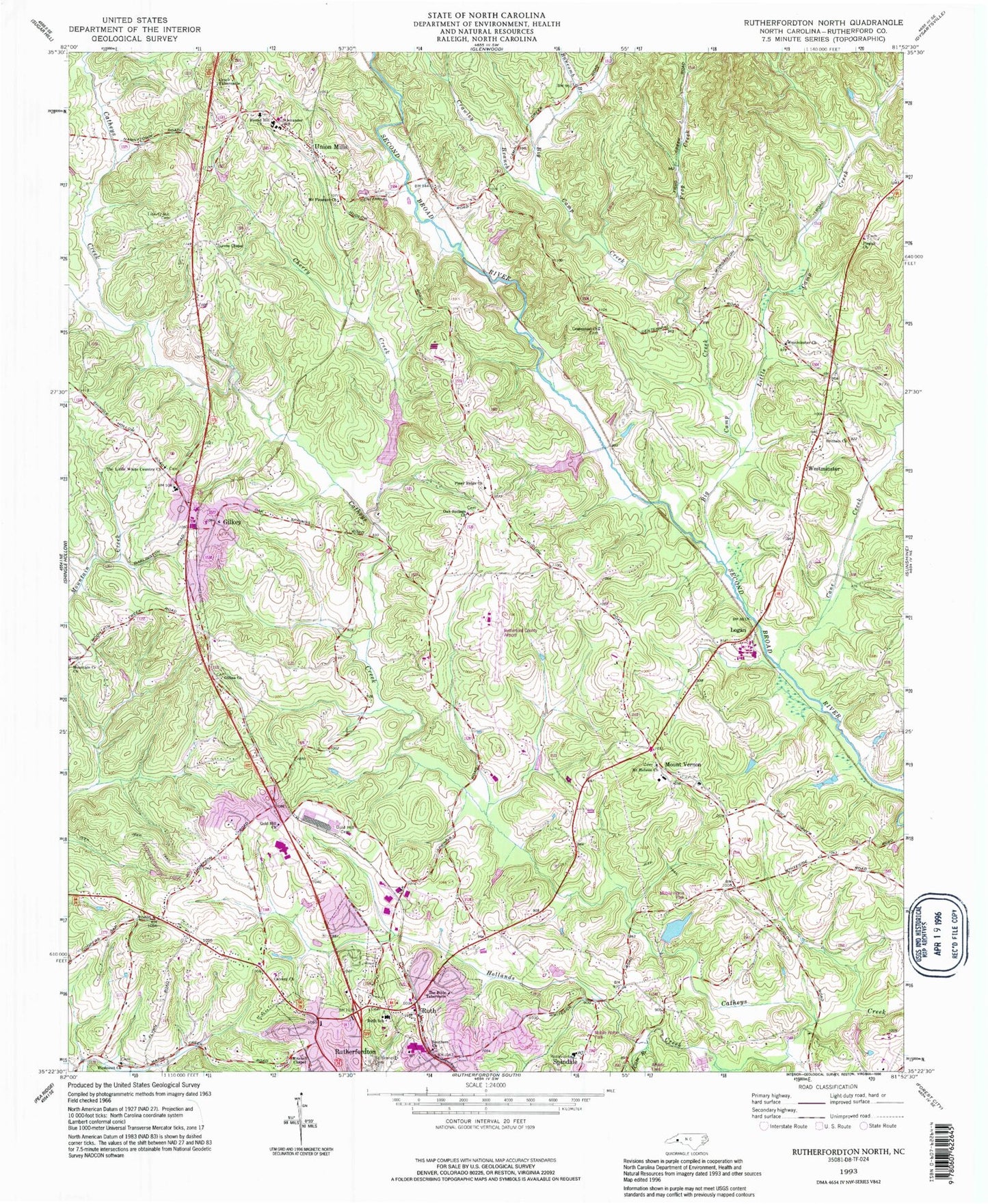 Classic USGS Rutherfordton North North Carolina 7.5'x7.5' Topo Map Image