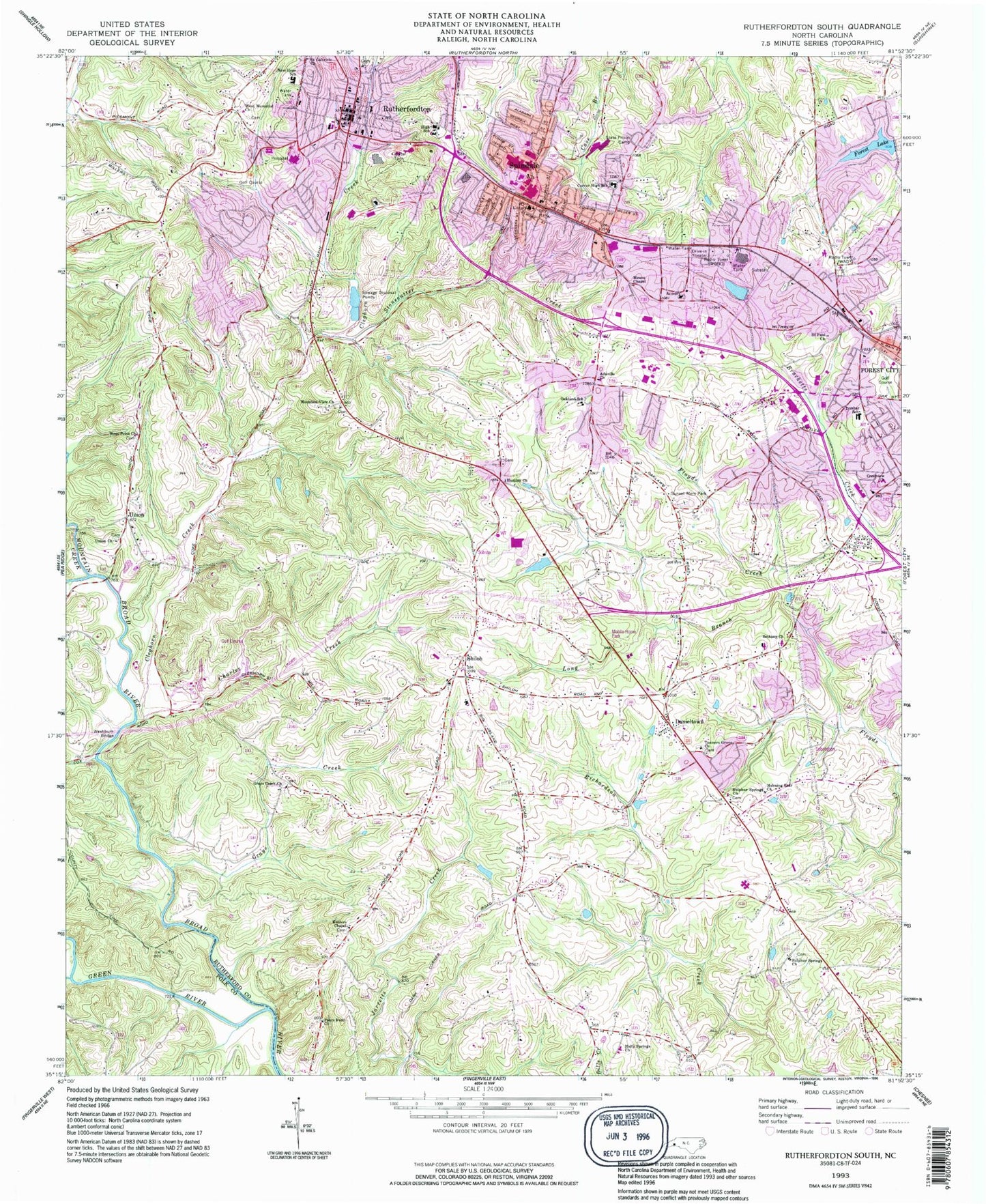 Classic USGS Rutherfordton South North Carolina 7.5'x7.5' Topo Map Image