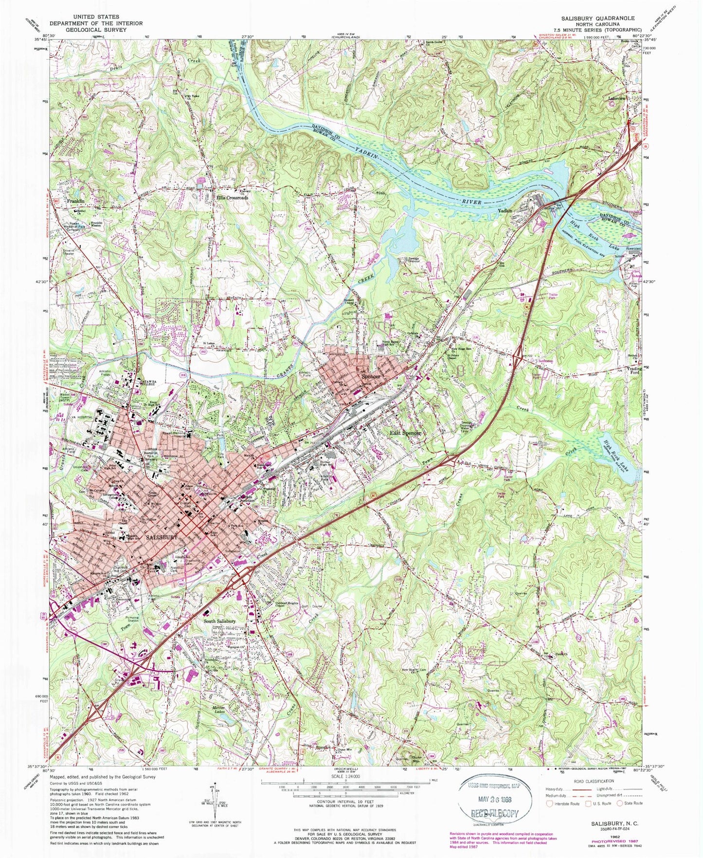 Classic USGS Salisbury North Carolina 7.5'x7.5' Topo Map Image