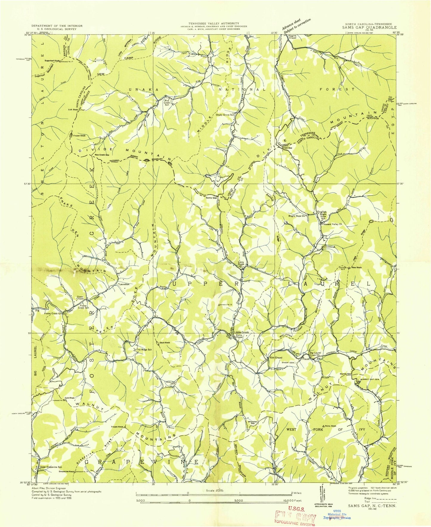Classic USGS Sams Gap North Carolina 7.5'x7.5' Topo Map Image