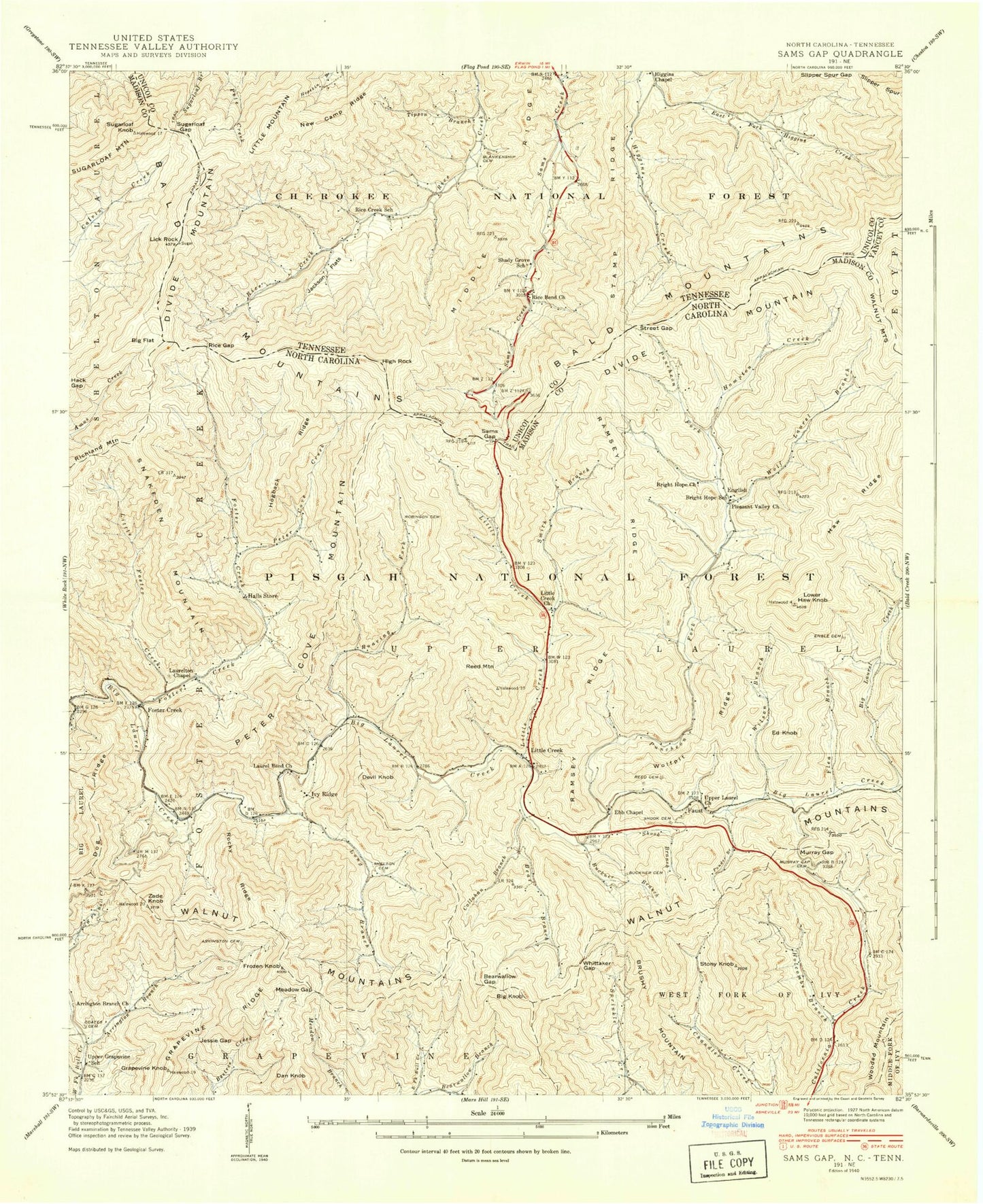Classic USGS Sams Gap North Carolina 7.5'x7.5' Topo Map Image