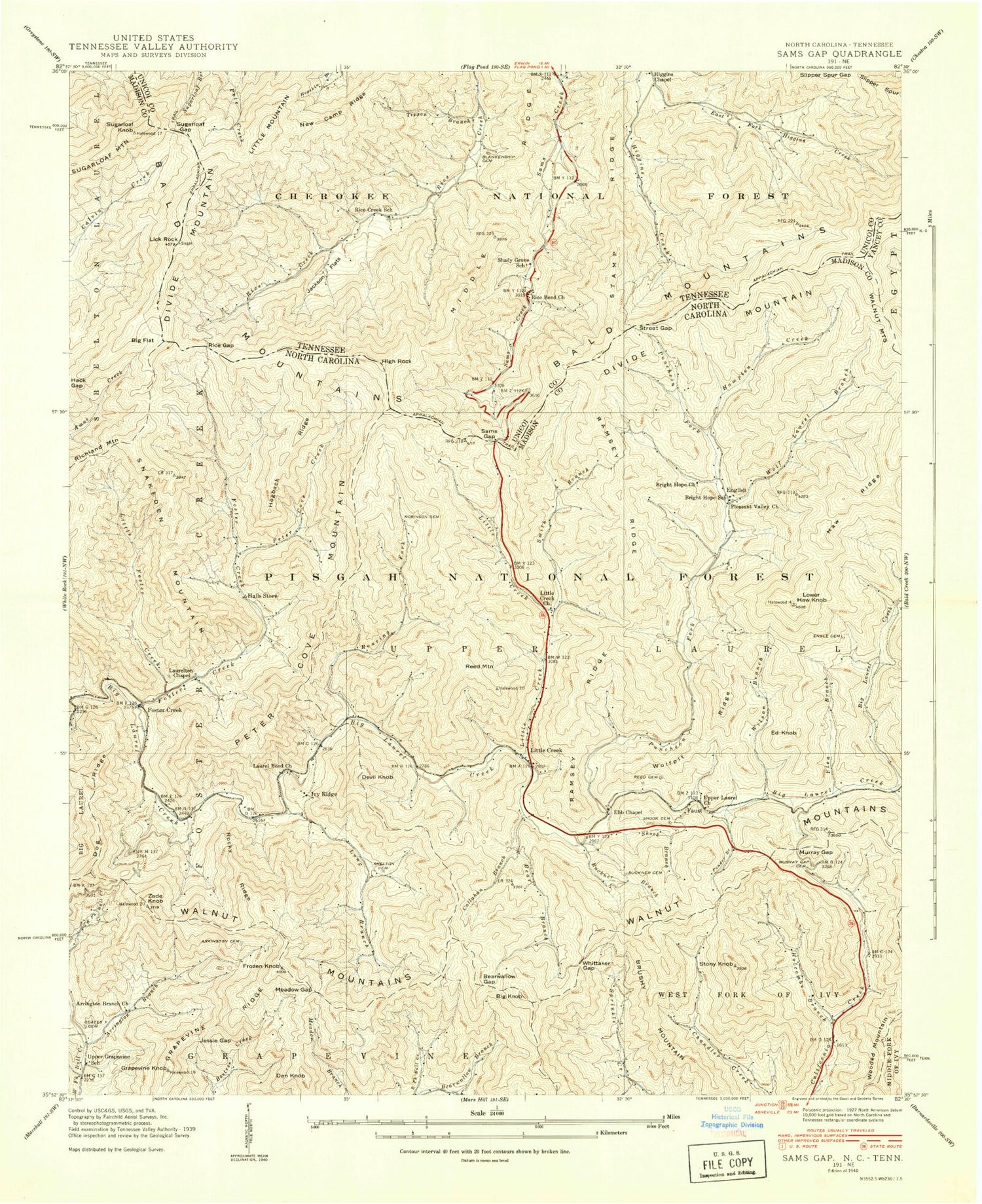 Classic USGS Sams Gap North Carolina 7.5'x7.5' Topo Map Image