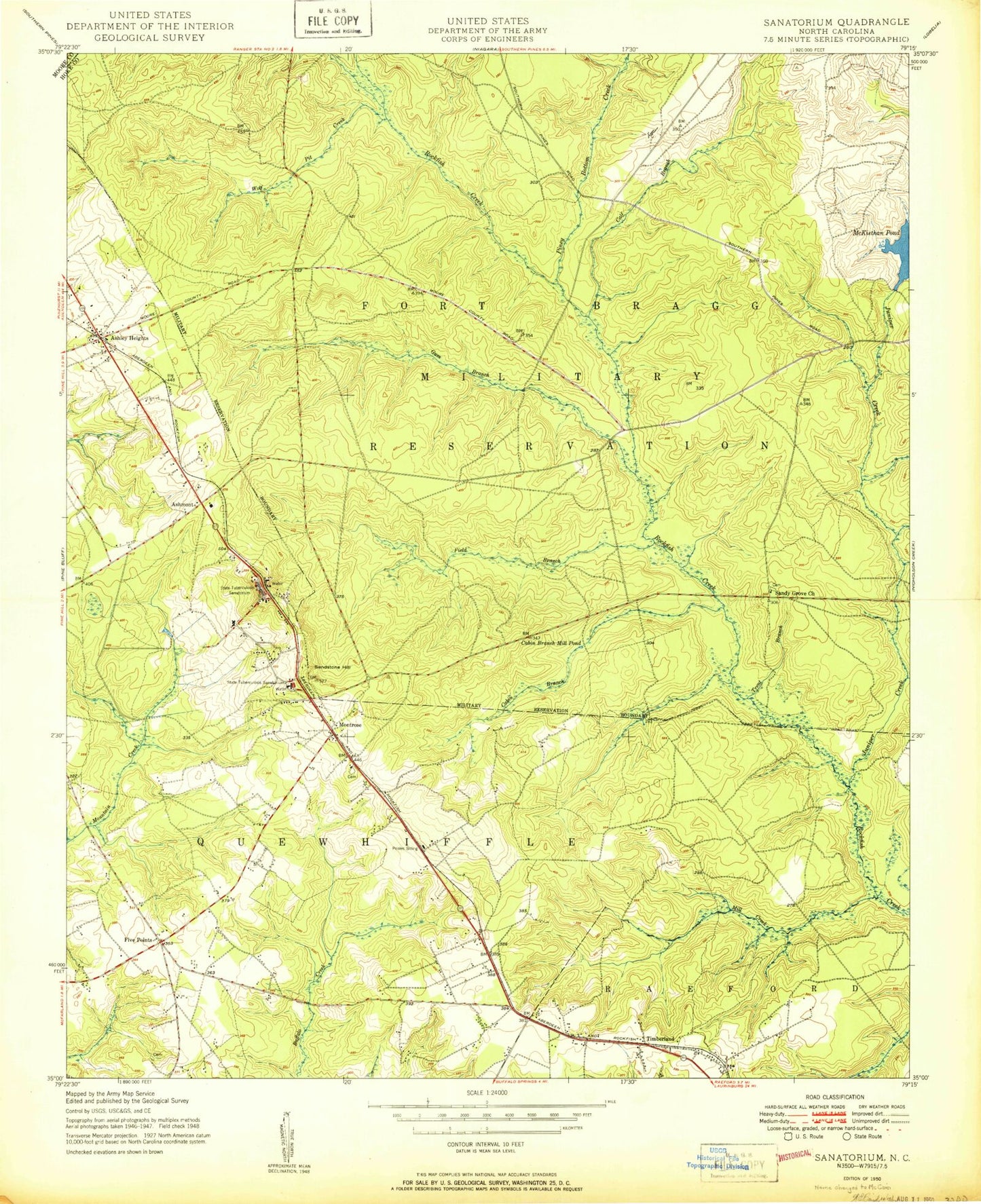 Classic USGS McCain North Carolina 7.5'x7.5' Topo Map Image