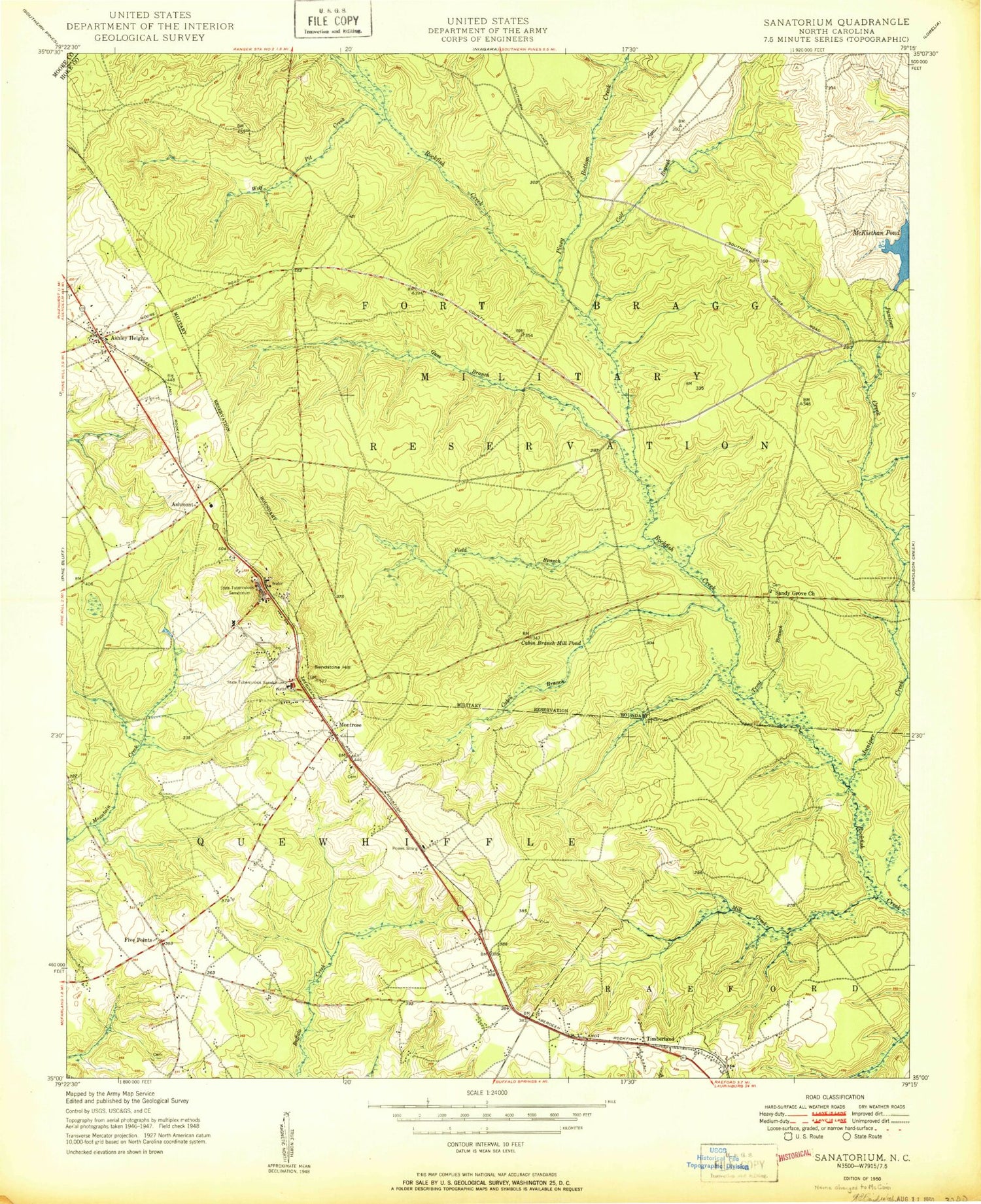Classic USGS McCain North Carolina 7.5'x7.5' Topo Map Image