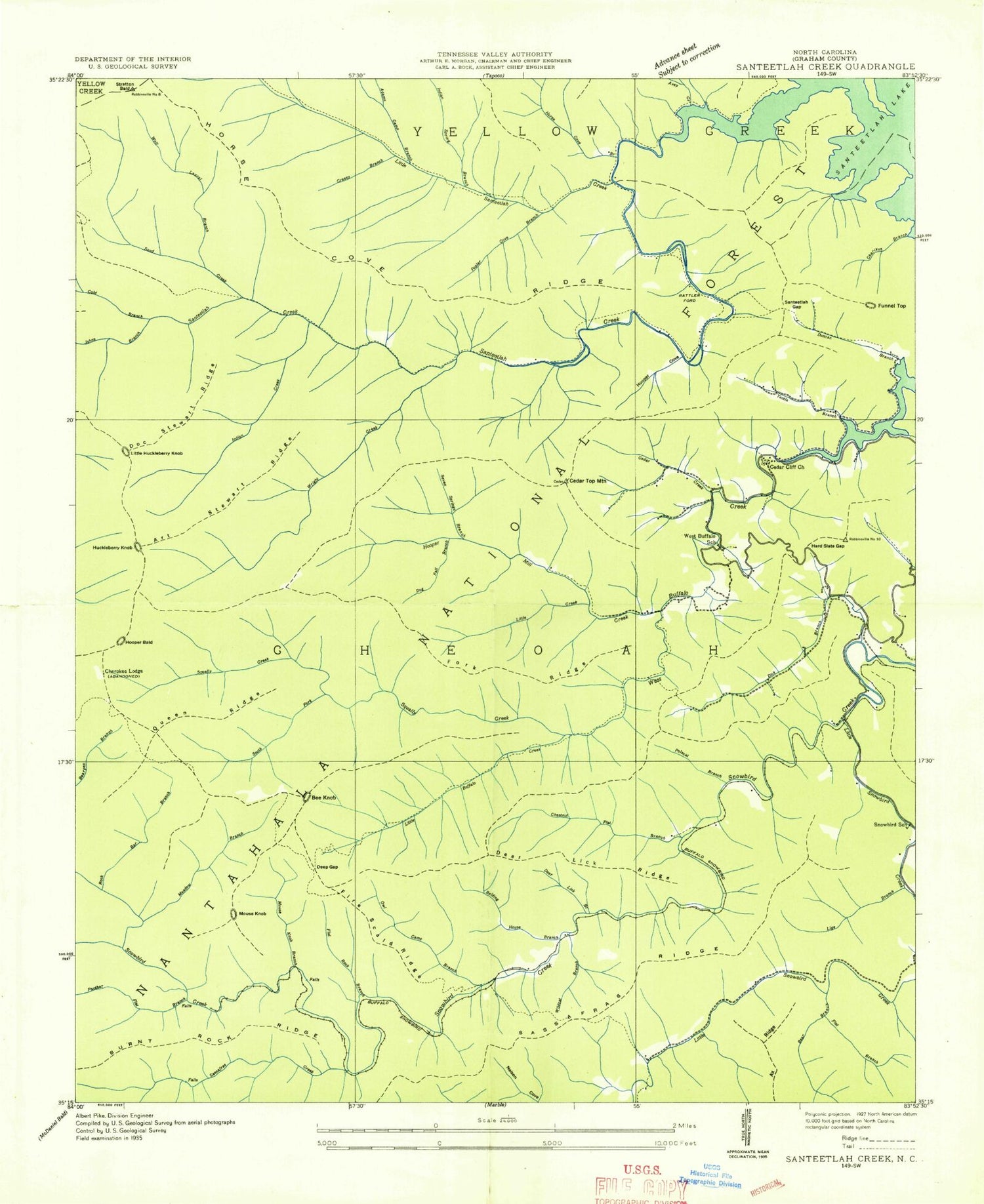 Classic USGS Santeetlah Creek North Carolina 7.5'x7.5' Topo Map Image