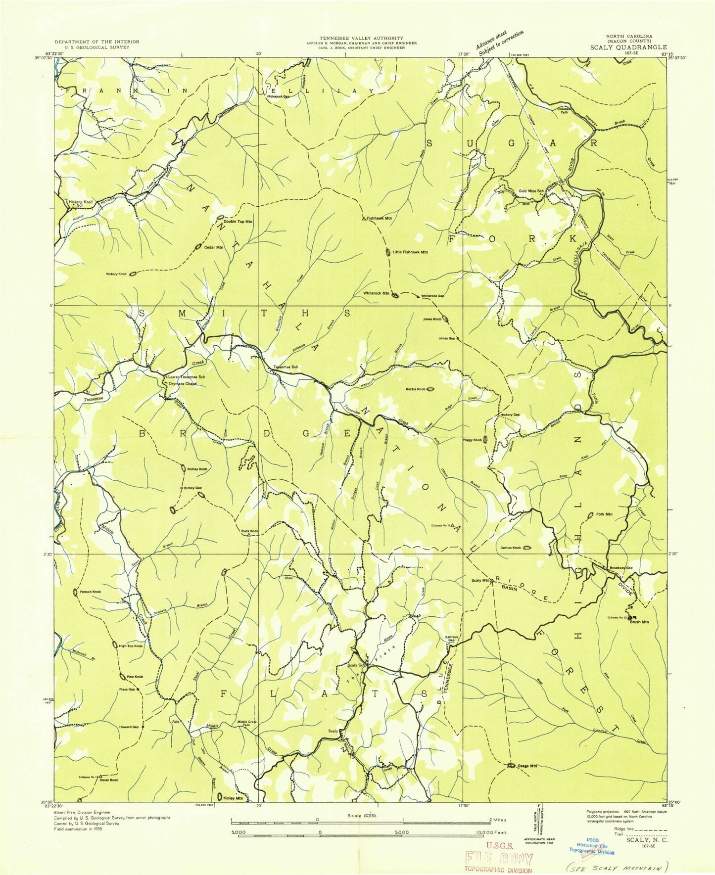 Classic USGS Scaly Mountain North Carolina 7.5'x7.5' Topo Map Image