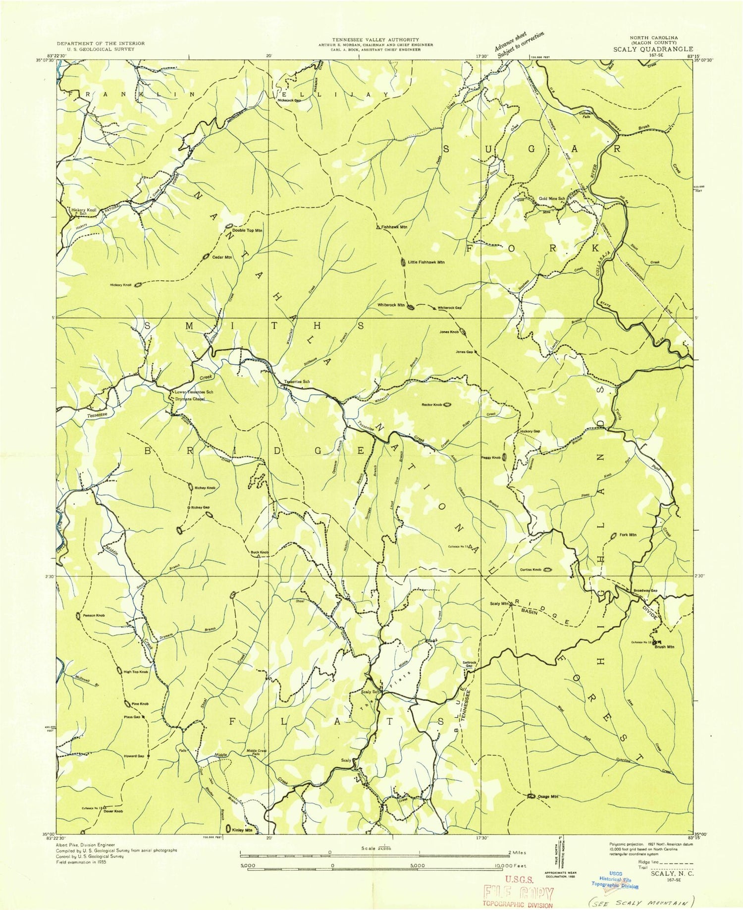 Classic USGS Scaly Mountain North Carolina 7.5'x7.5' Topo Map Image