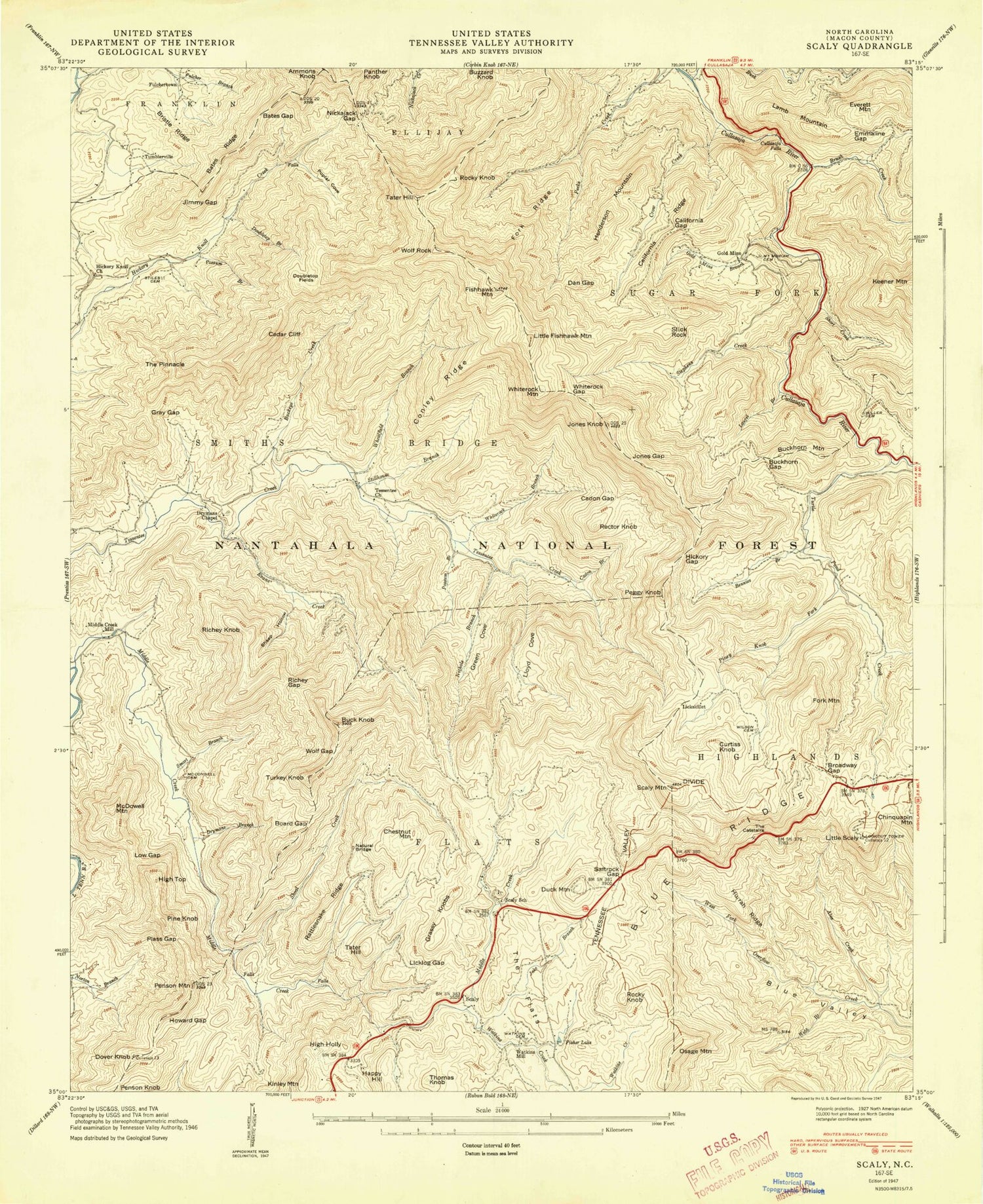 Classic USGS Scaly Mountain North Carolina 7.5'x7.5' Topo Map Image