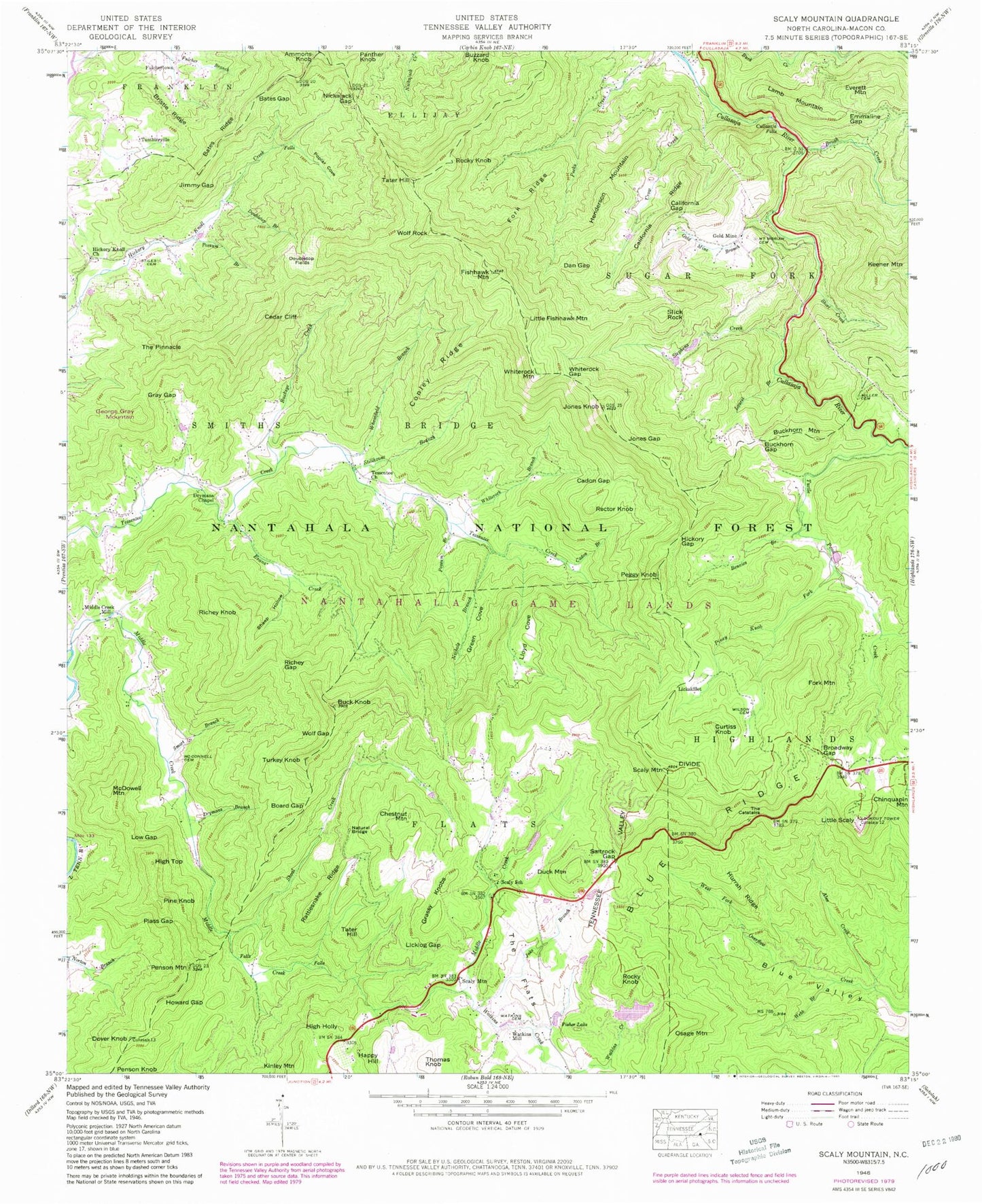 Classic USGS Scaly Mountain North Carolina 7.5'x7.5' Topo Map Image