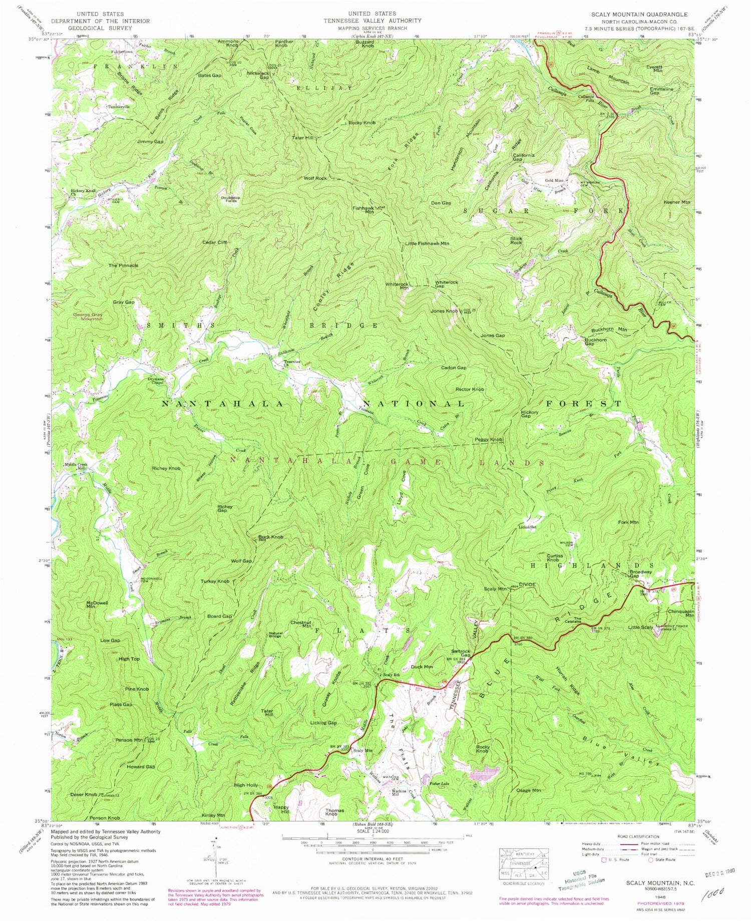 Classic USGS Scaly Mountain North Carolina 7.5'x7.5' Topo Map Image