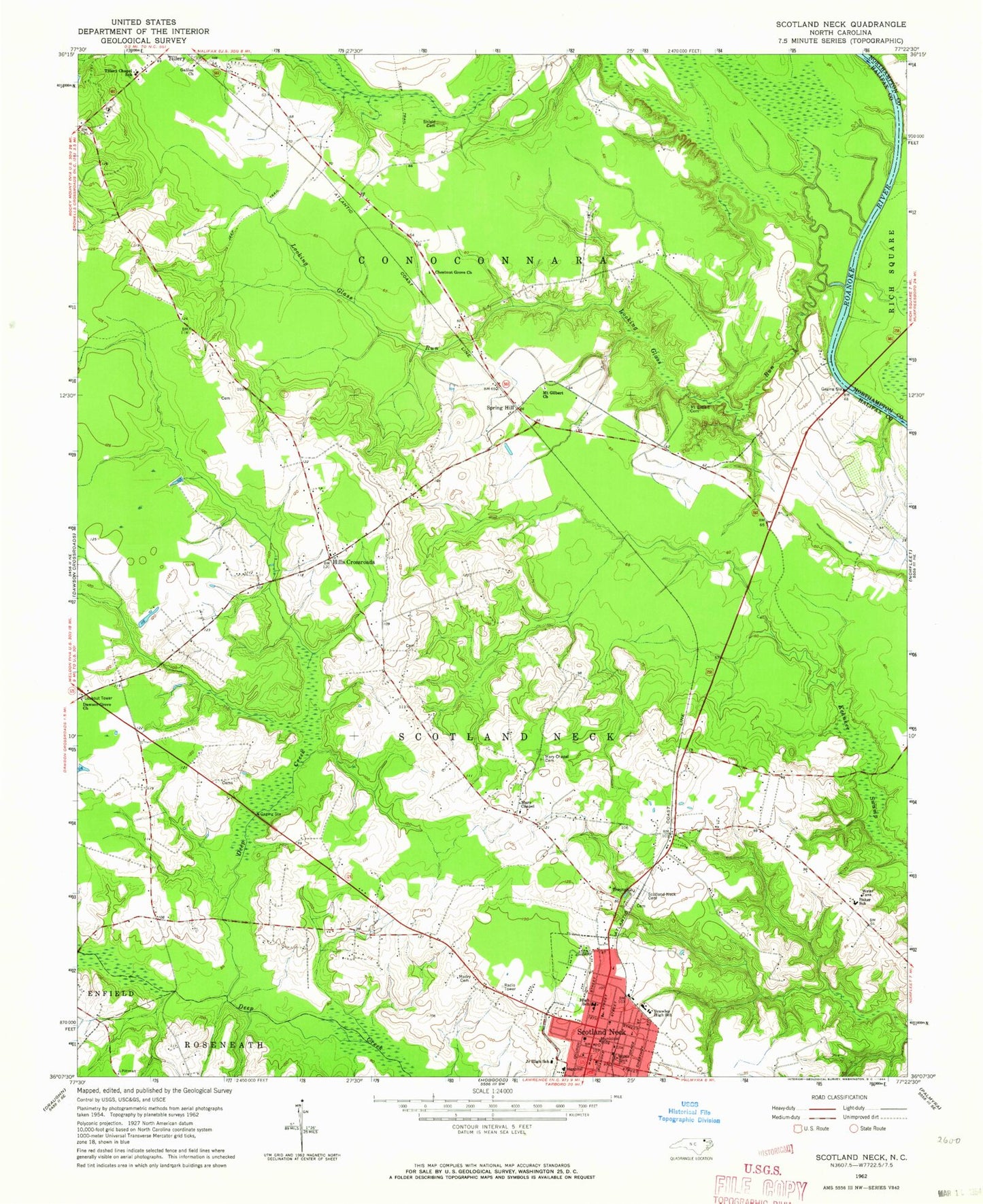 Classic USGS Scotland Neck North Carolina 7.5'x7.5' Topo Map Image