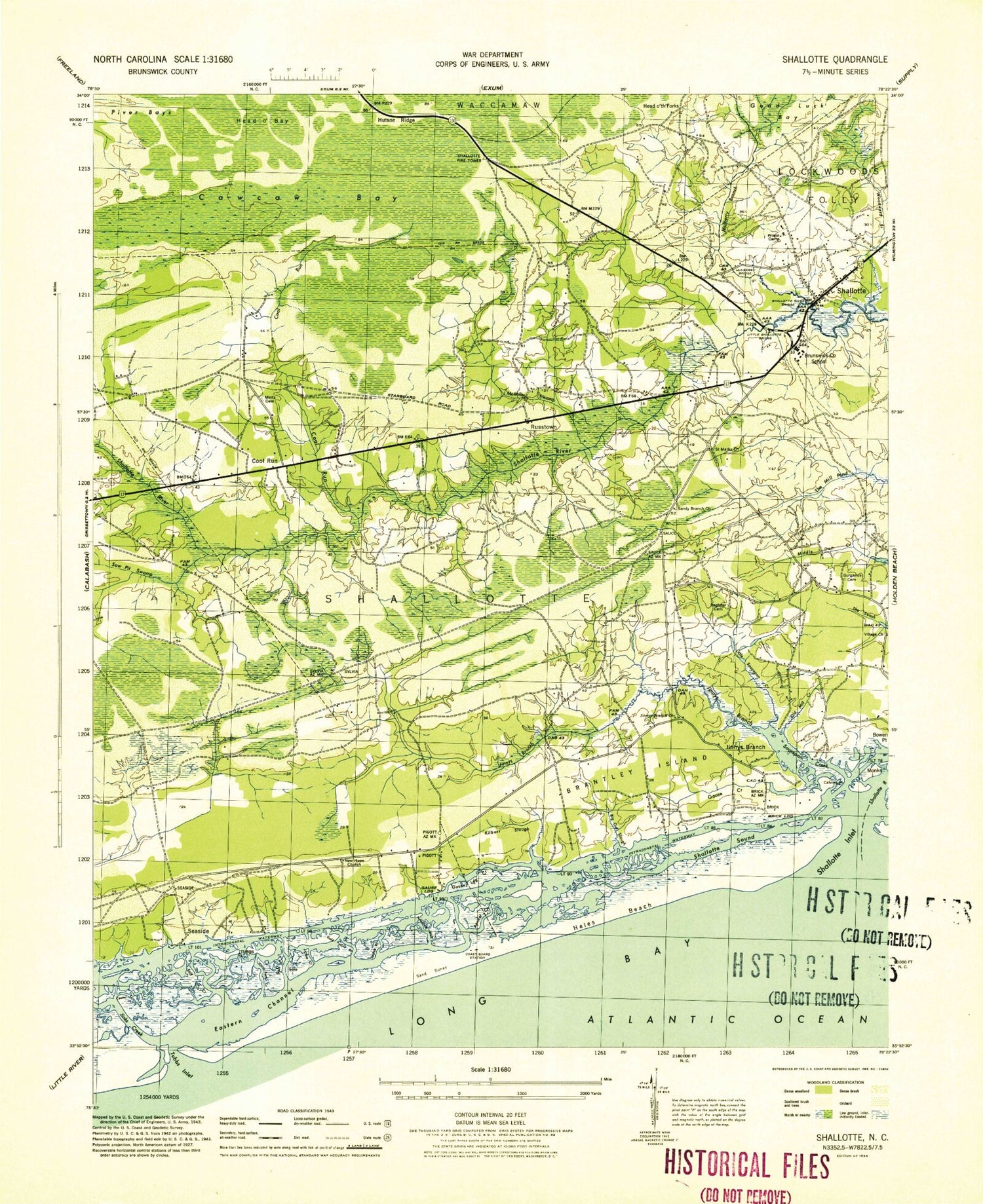 Classic USGS Shallotte North Carolina 7.5'x7.5' Topo Map Image