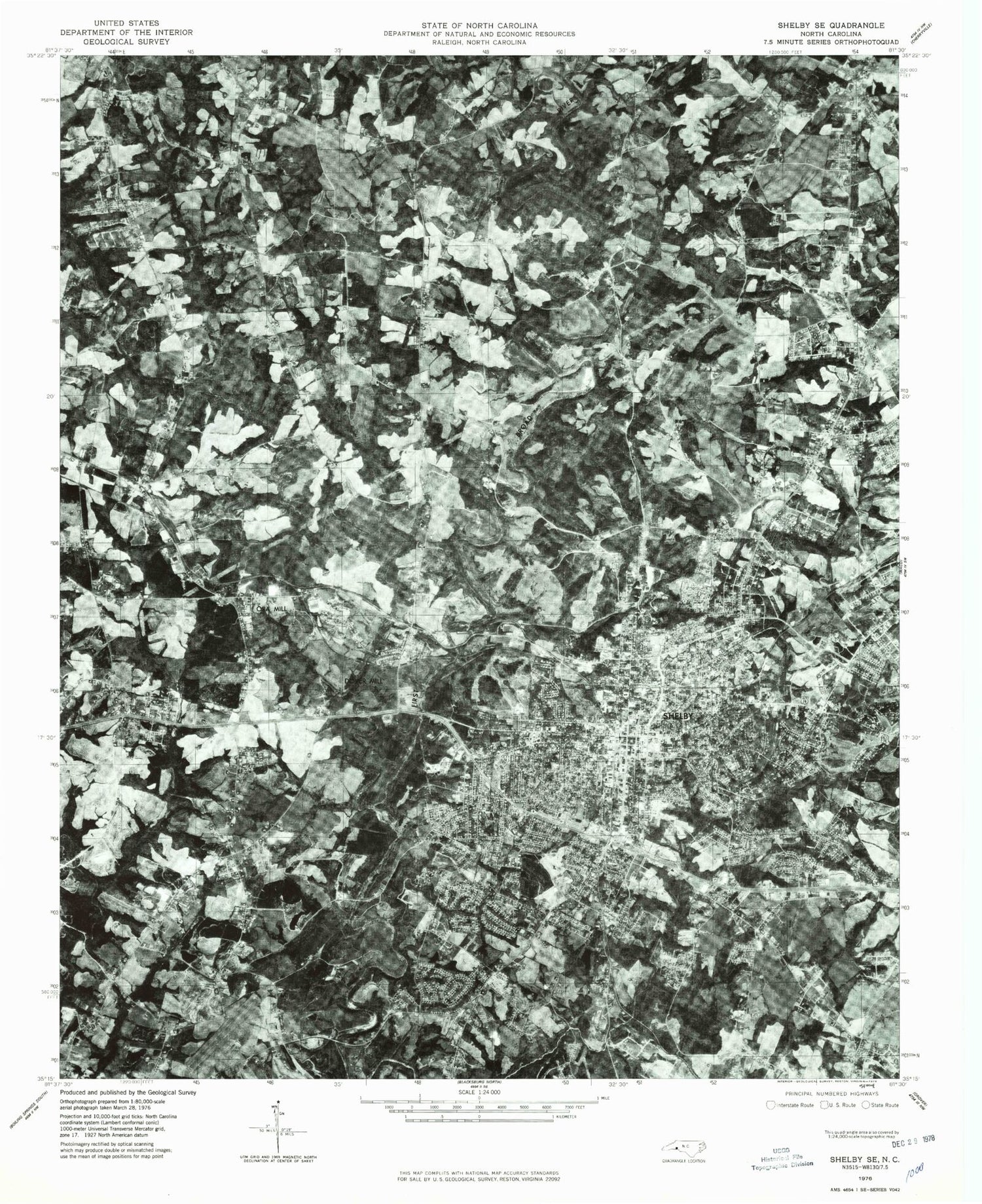 Classic USGS Shelby North Carolina 7.5'x7.5' Topo Map Image