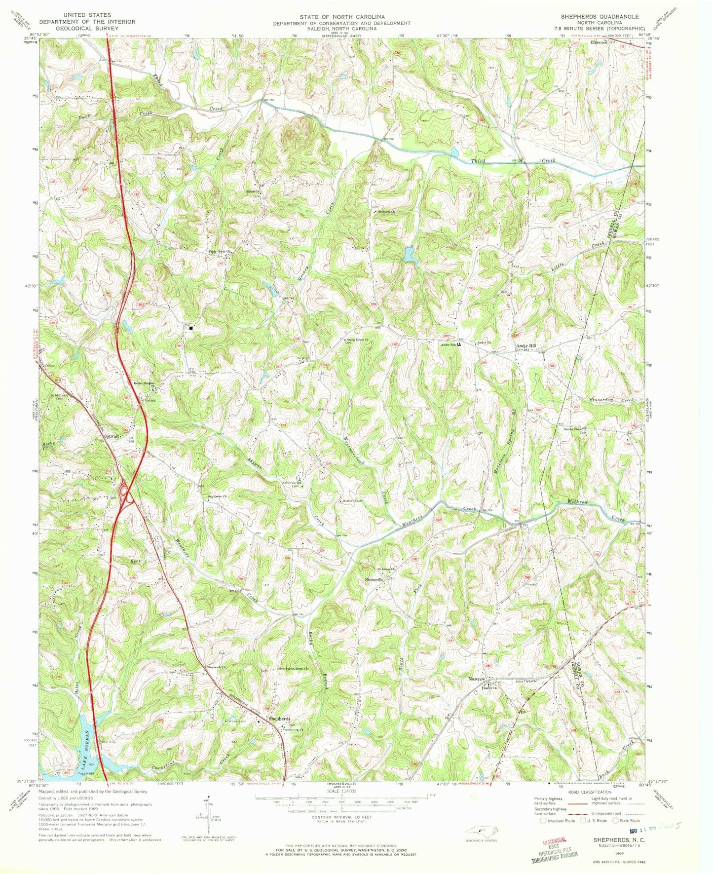 Classic USGS Shepherds North Carolina 7.5'x7.5' Topo Map Image