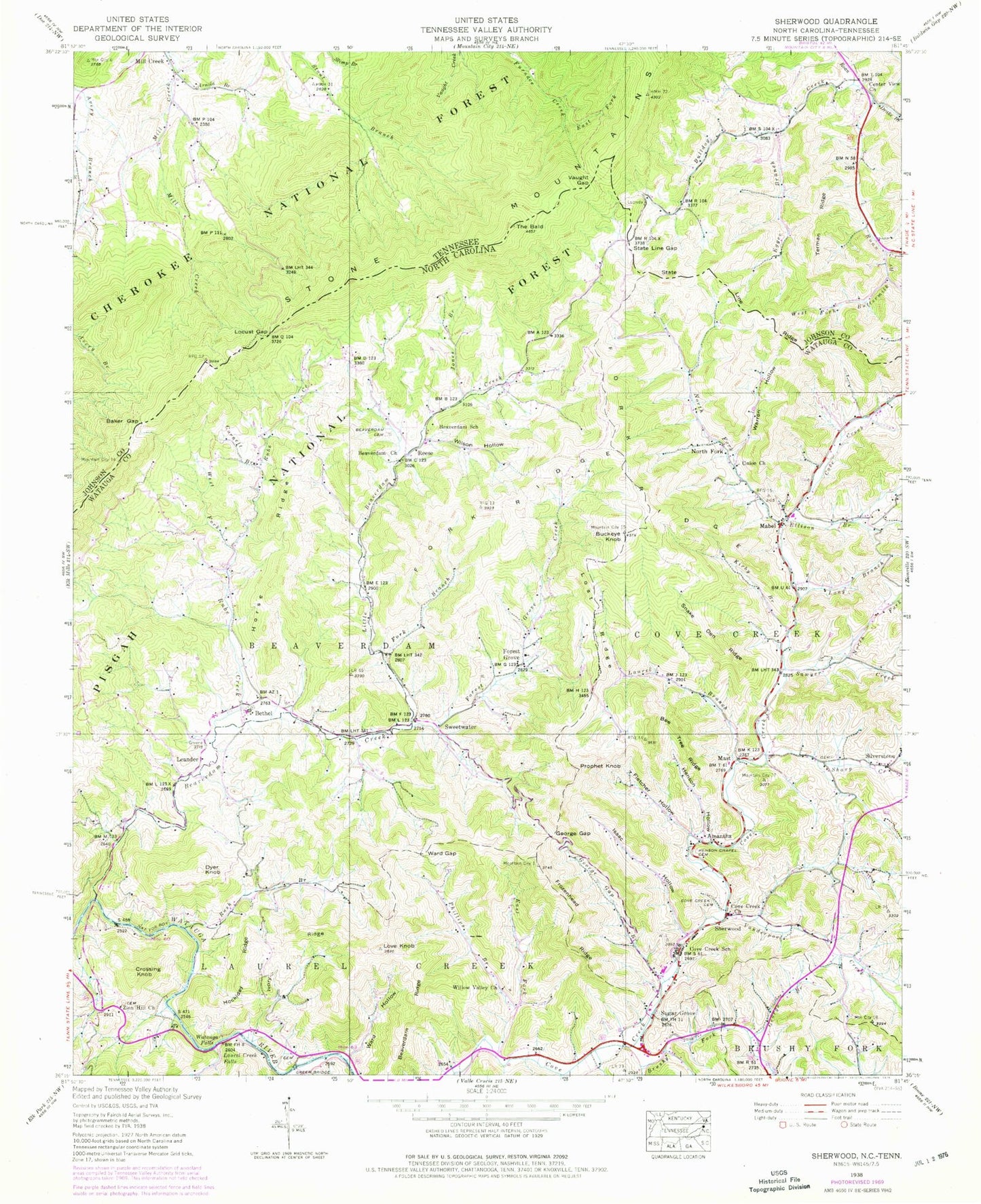 Classic USGS Sherwood North Carolina 7.5'x7.5' Topo Map Image