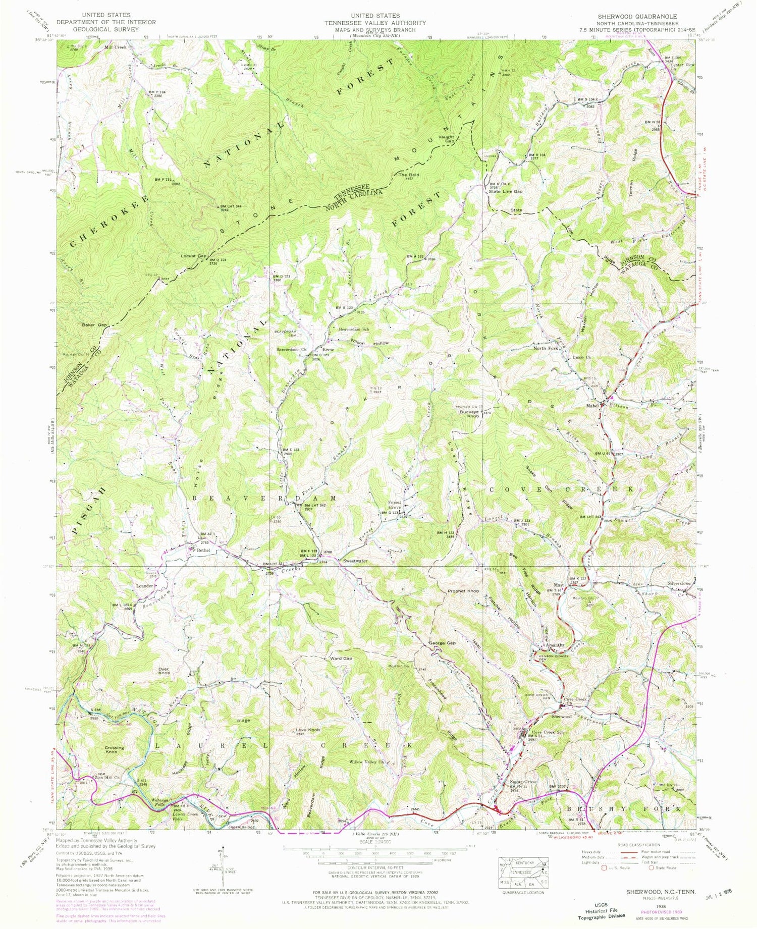 Classic USGS Sherwood North Carolina 7.5'x7.5' Topo Map Image