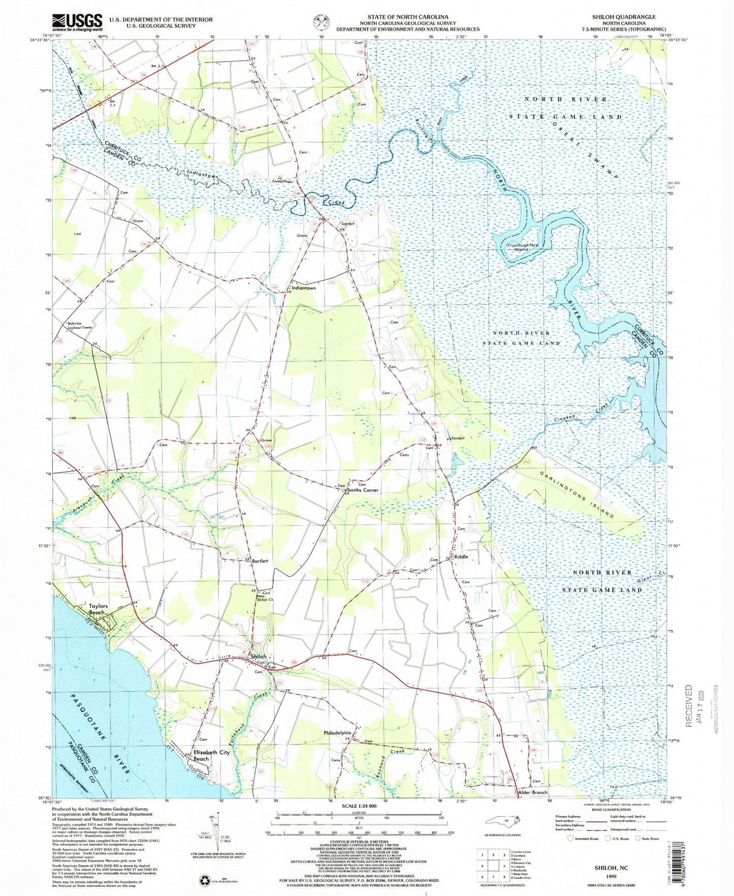 Classic USGS Shiloh North Carolina 7.5'x7.5' Topo Map Image
