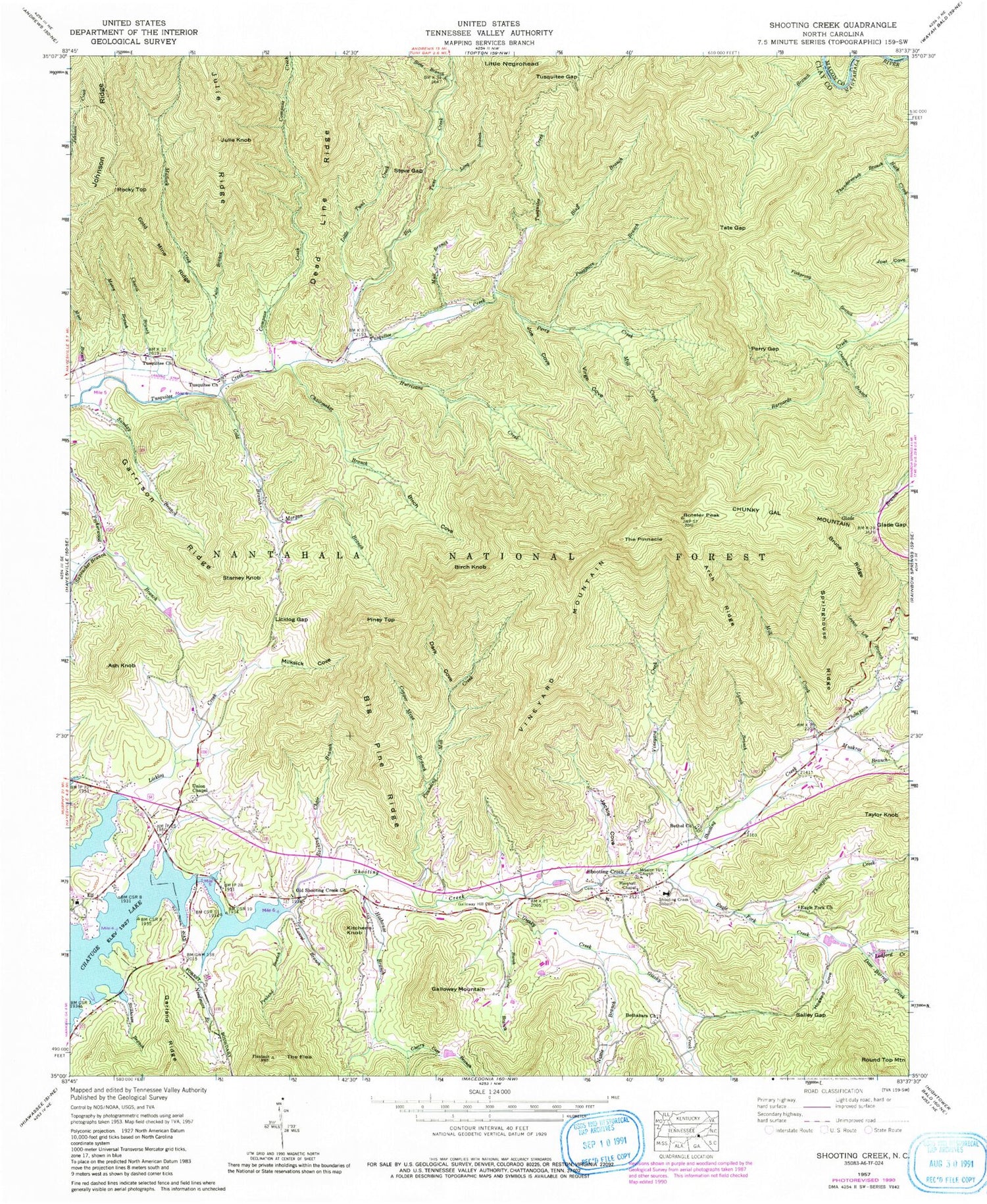 Classic USGS Shooting Creek North Carolina 7.5'x7.5' Topo Map Image