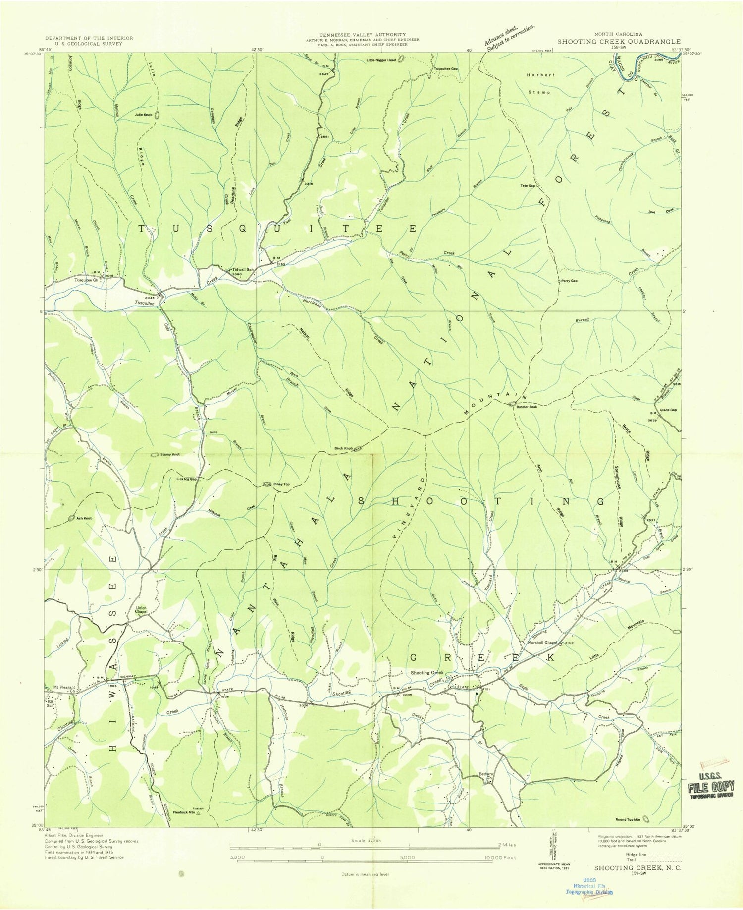 Classic USGS Shooting Creek North Carolina 7.5'x7.5' Topo Map Image