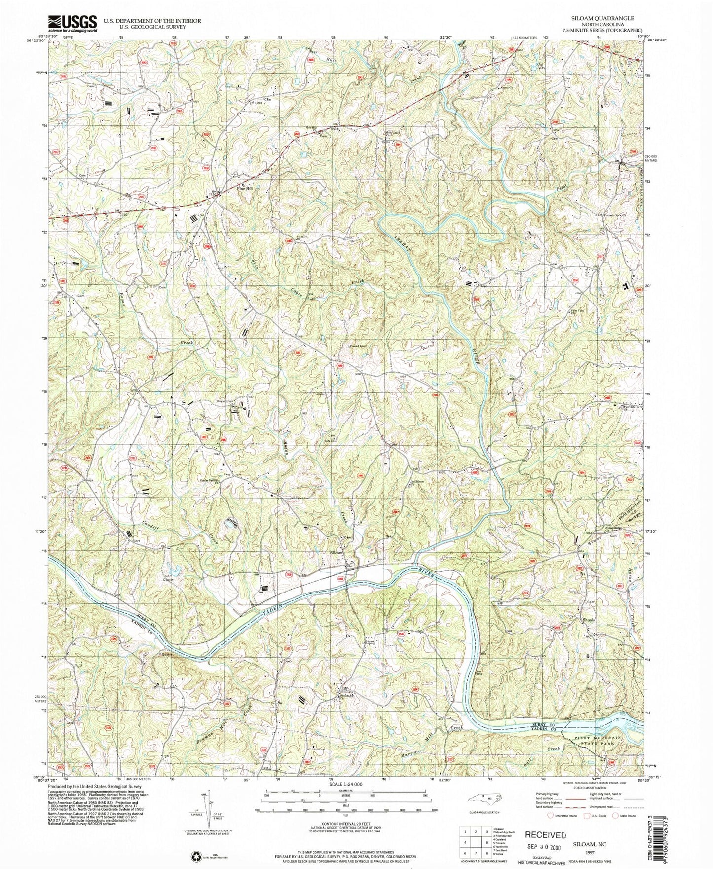 Classic USGS Siloam North Carolina 7.5'x7.5' Topo Map Image