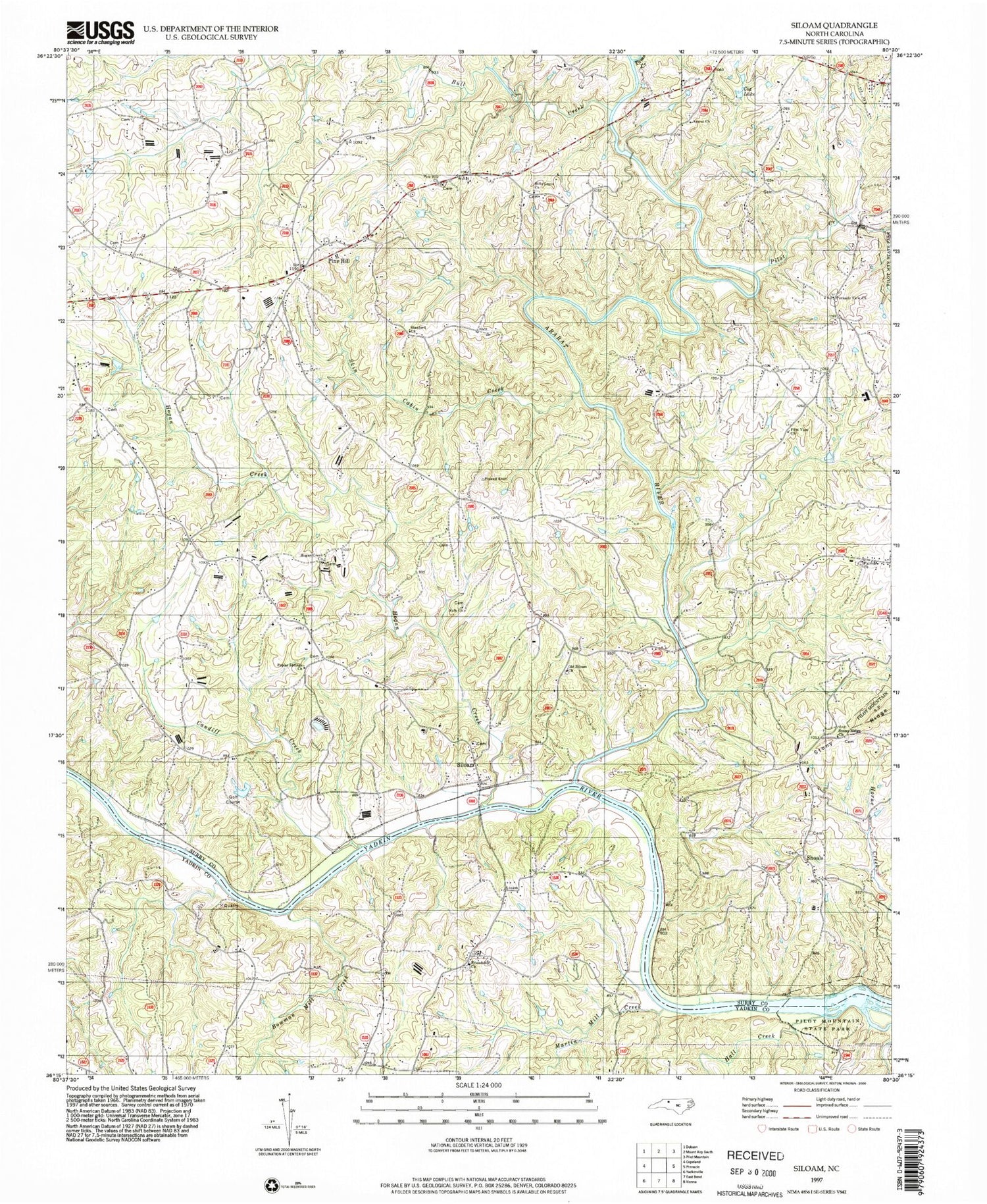 Classic USGS Siloam North Carolina 7.5'x7.5' Topo Map Image