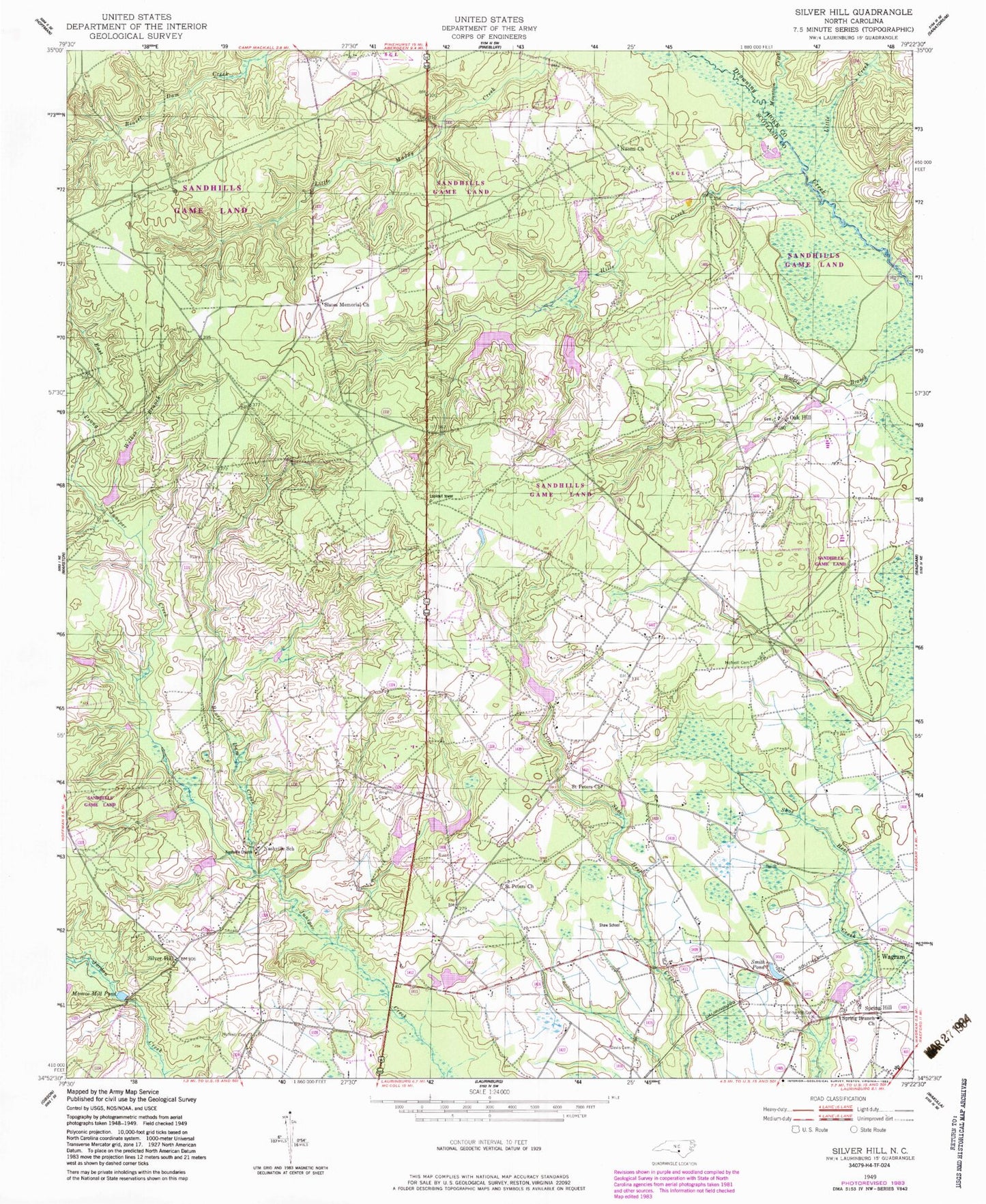 Classic USGS Silver Hill North Carolina 7.5'x7.5' Topo Map Image