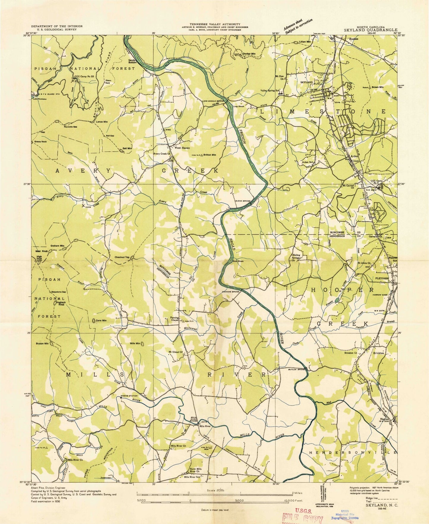 Classic USGS Skyland North Carolina 7.5'x7.5' Topo Map Image