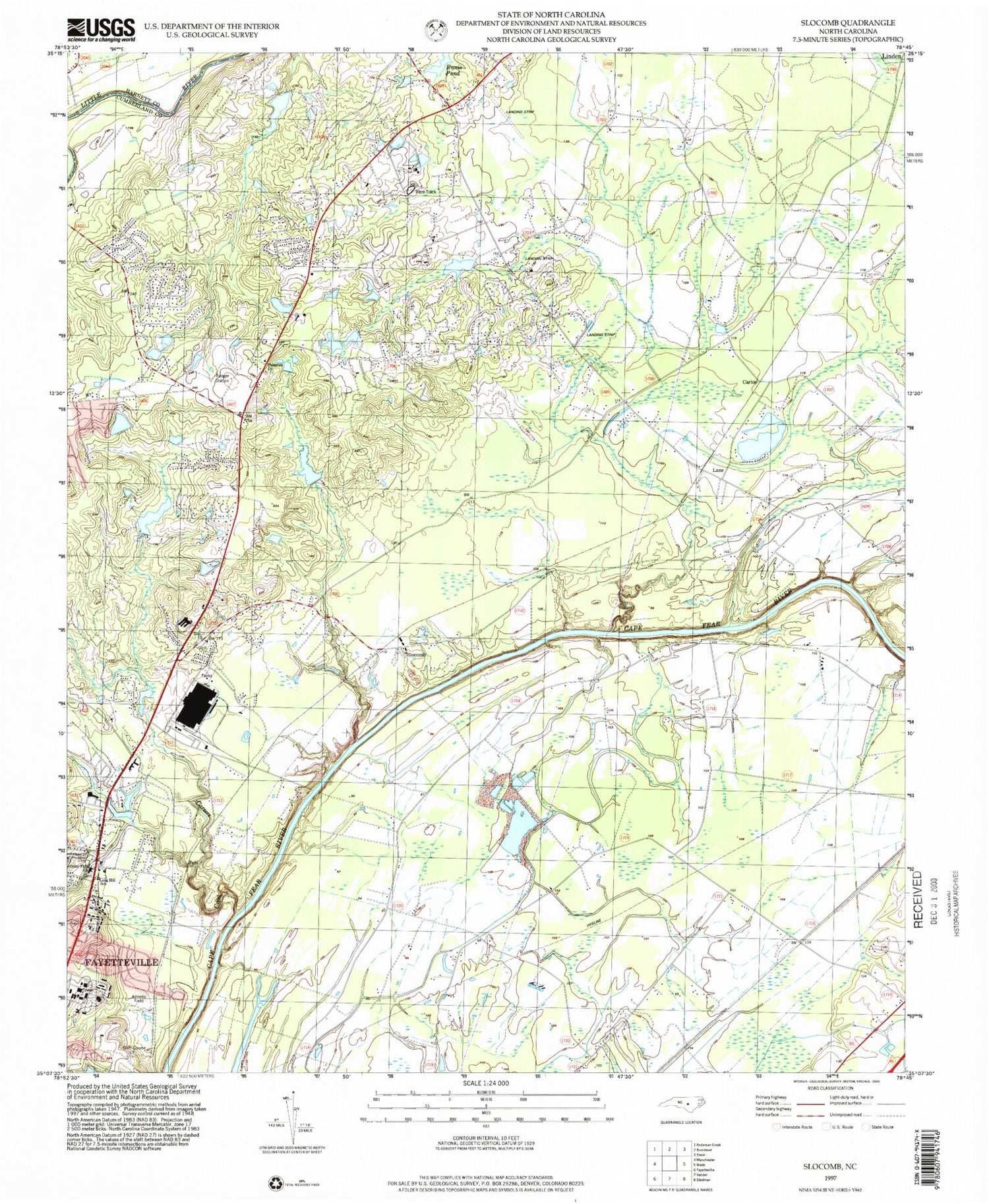 Classic USGS Slocomb North Carolina 7.5'x7.5' Topo Map Image