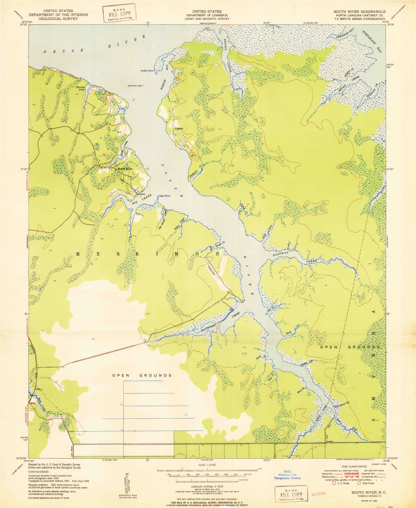 Classic USGS South River North Carolina 7.5'x7.5' Topo Map Image