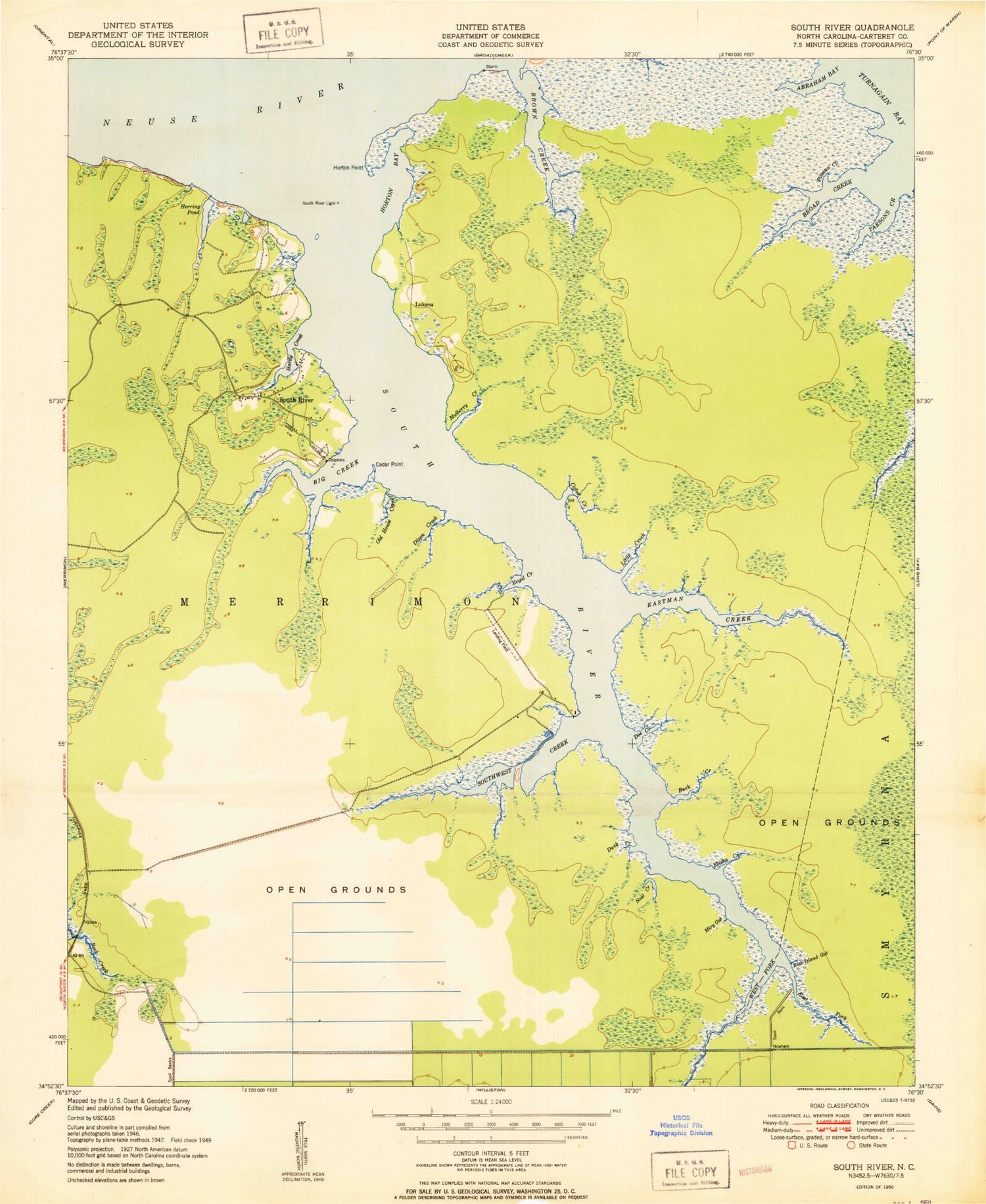Classic USGS South River North Carolina 7.5'x7.5' Topo Map Image