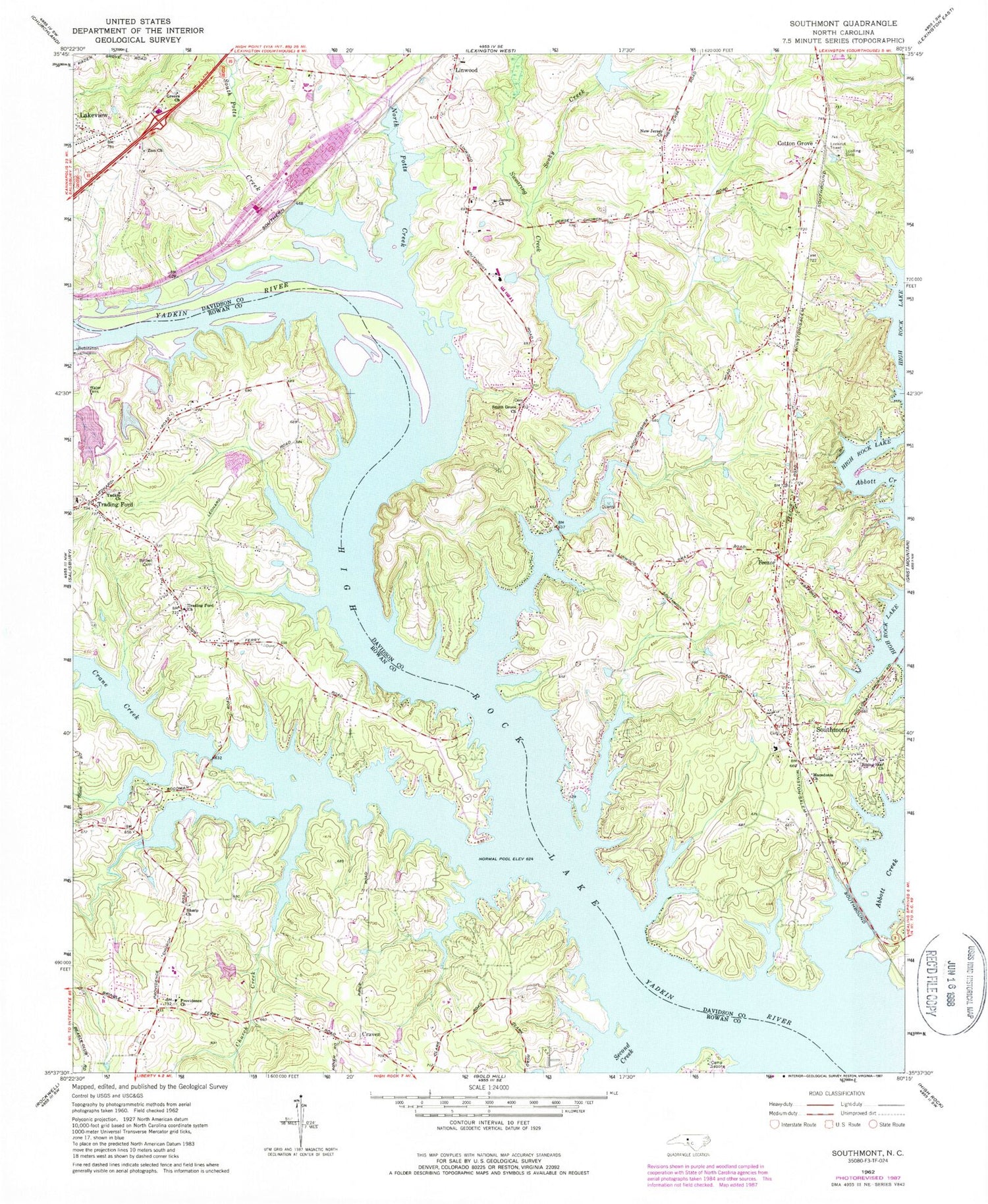 Classic USGS Southmont North Carolina 7.5'x7.5' Topo Map Image