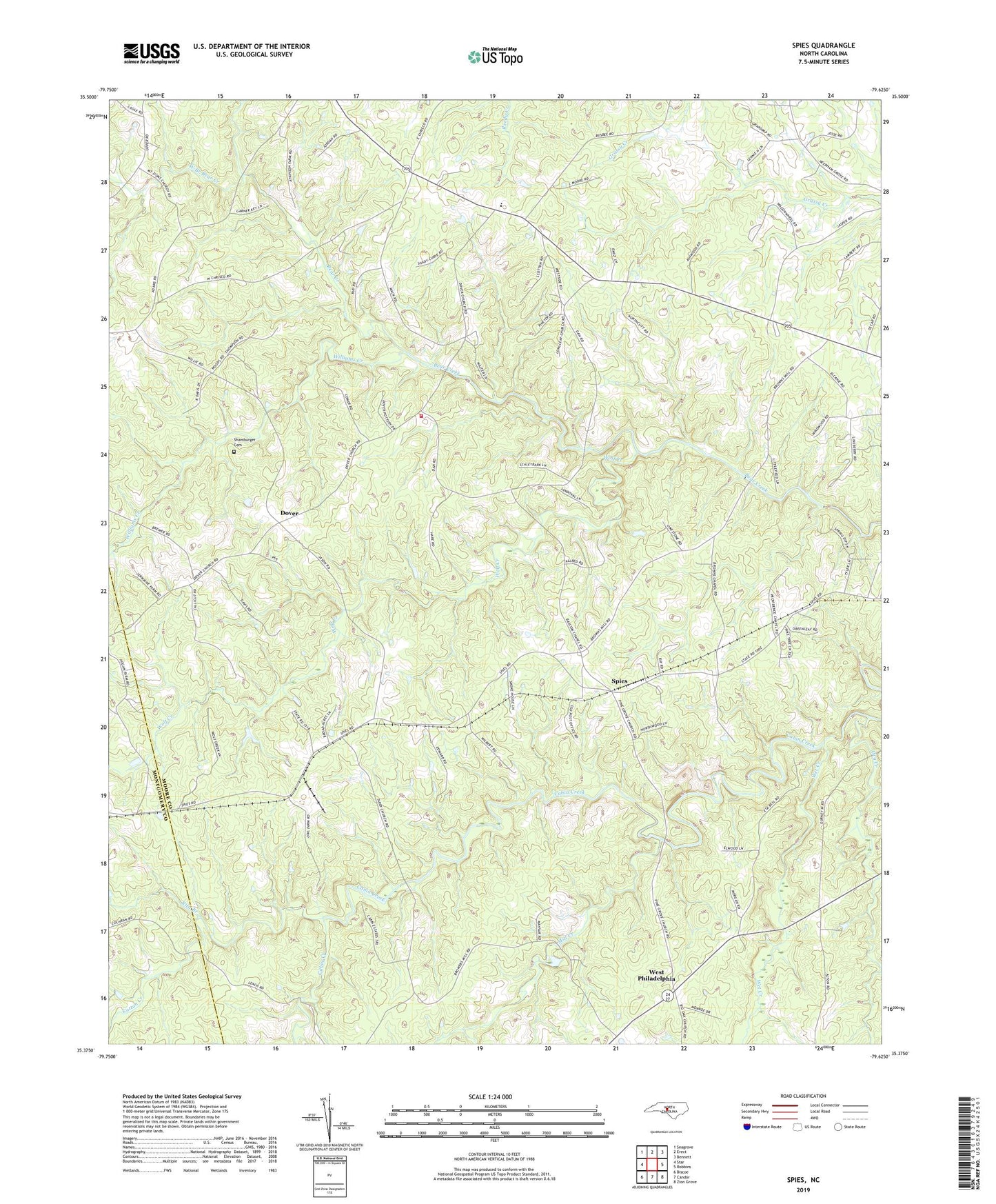 Spies North Carolina US Topo Map Image
