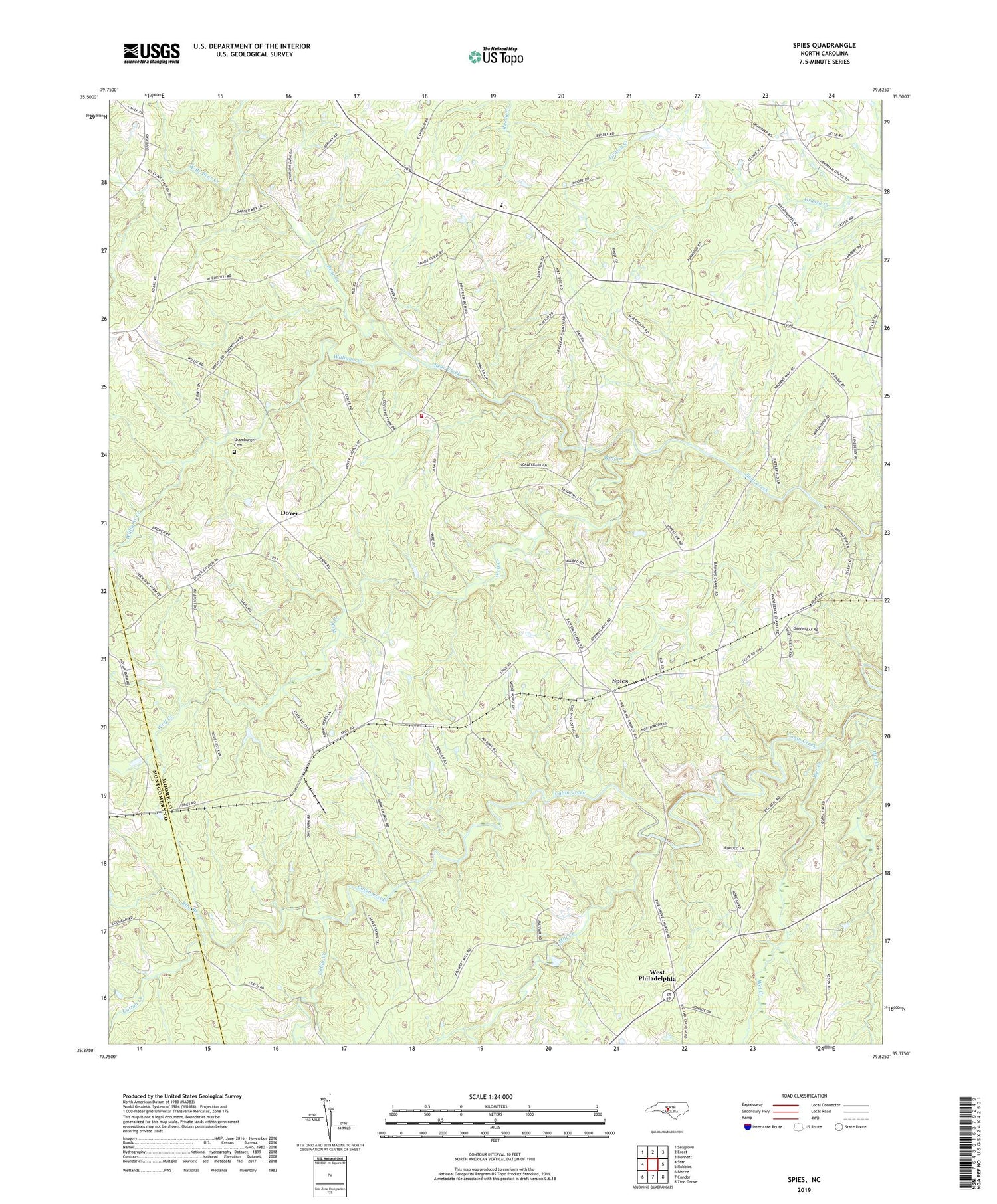Spies North Carolina US Topo Map Image