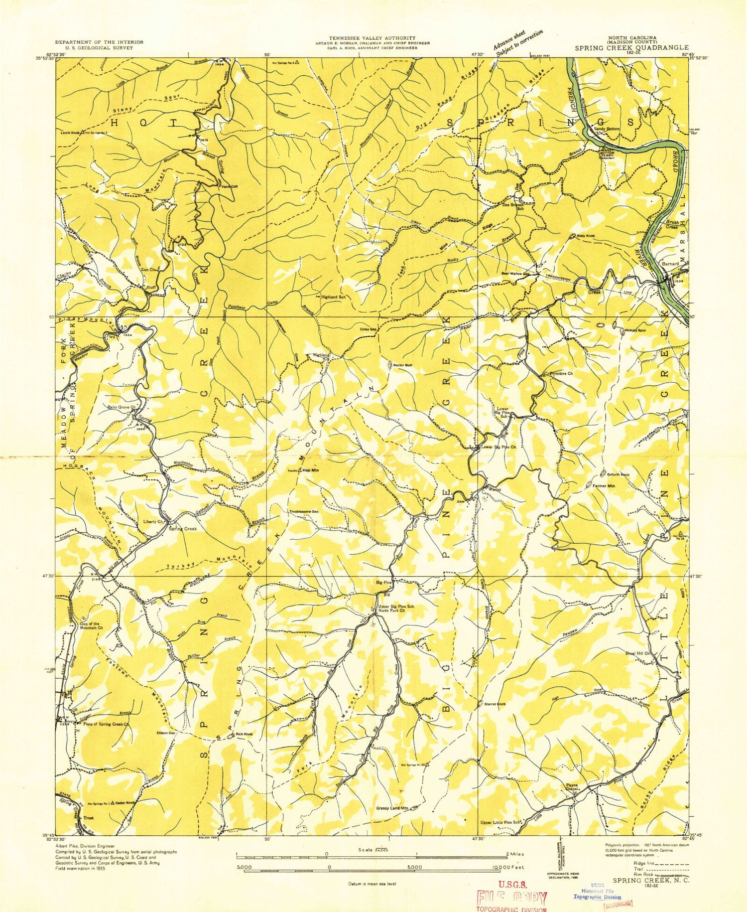Classic USGS Spring Creek North Carolina 7.5'x7.5' Topo Map Image