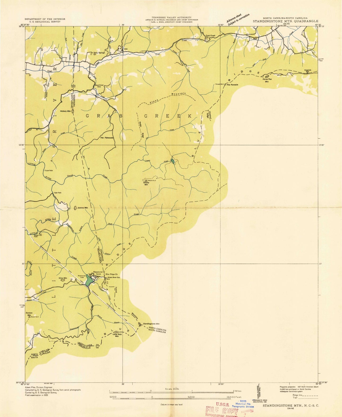 Classic USGS Standingstone Mountain South Carolina 7.5'x7.5' Topo Map Image