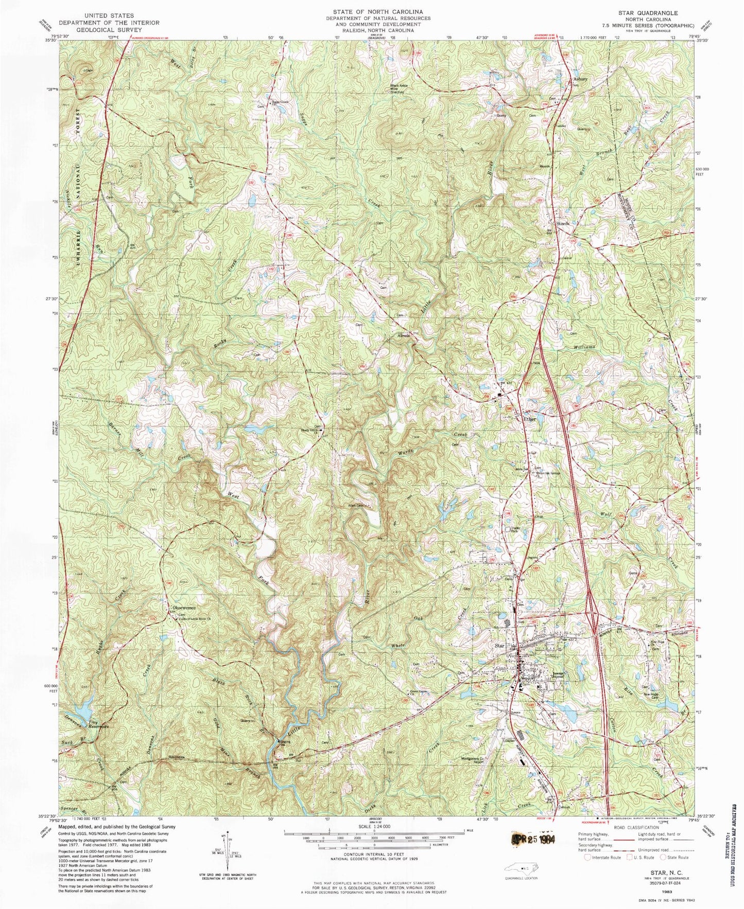 Classic USGS Star North Carolina 7.5'x7.5' Topo Map Image