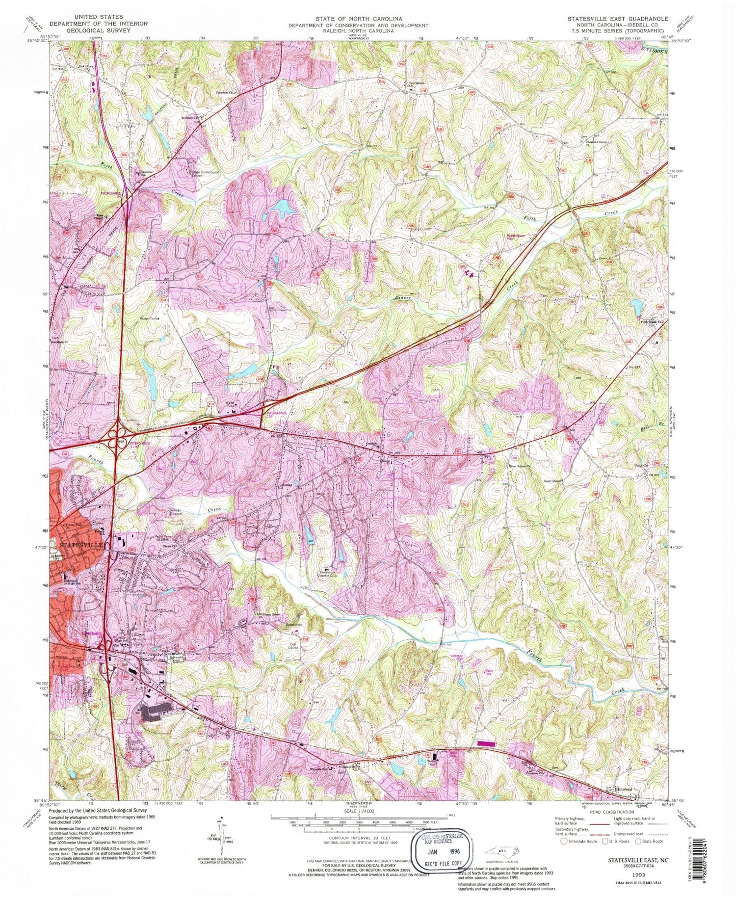 Classic USGS Statesville East North Carolina 7.5'x7.5' Topo Map Image