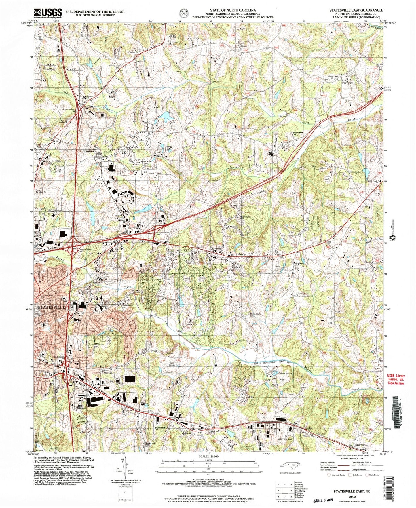 Classic USGS Statesville East North Carolina 7.5'x7.5' Topo Map Image