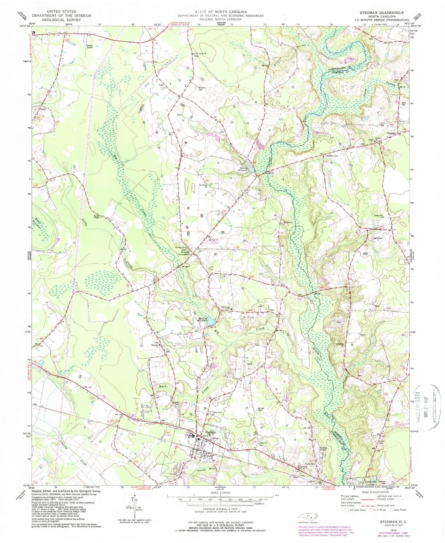 Classic USGS Stedman North Carolina 7.5'x7.5' Topo Map Image