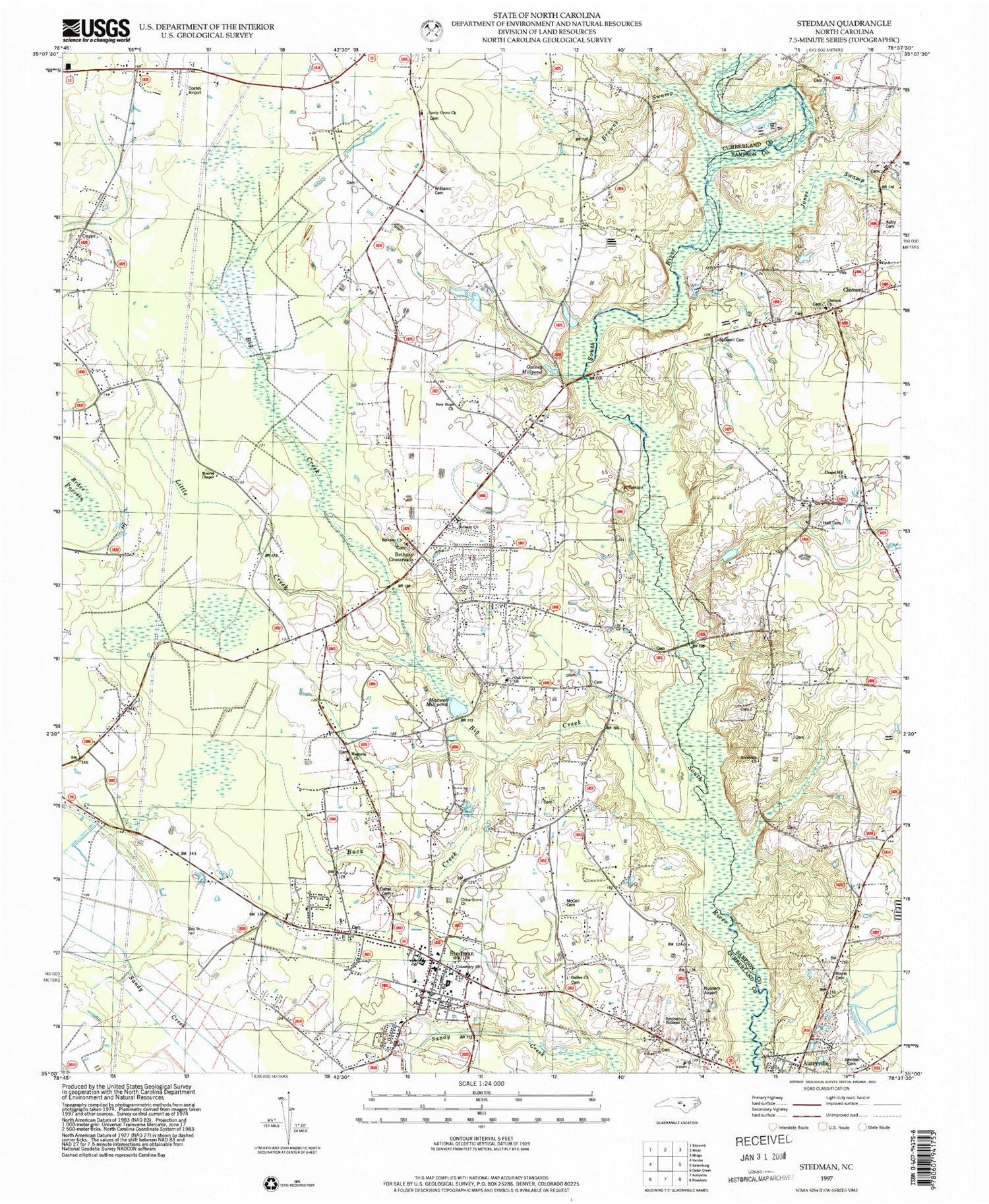 Classic USGS Stedman North Carolina 7.5'x7.5' Topo Map Image