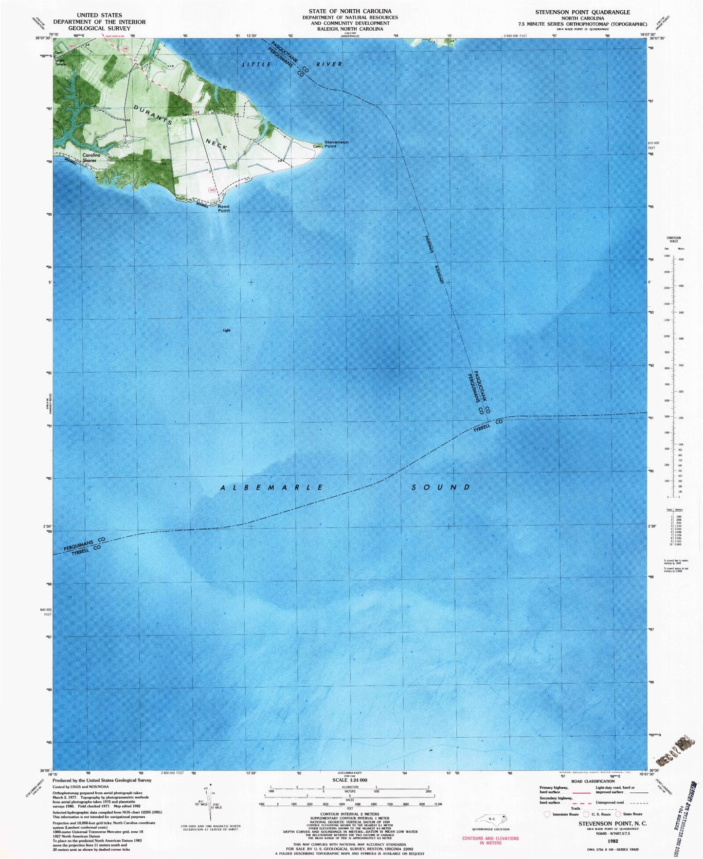 Classic USGS Stevenson Point North Carolina 7.5'x7.5' Topo Map Image