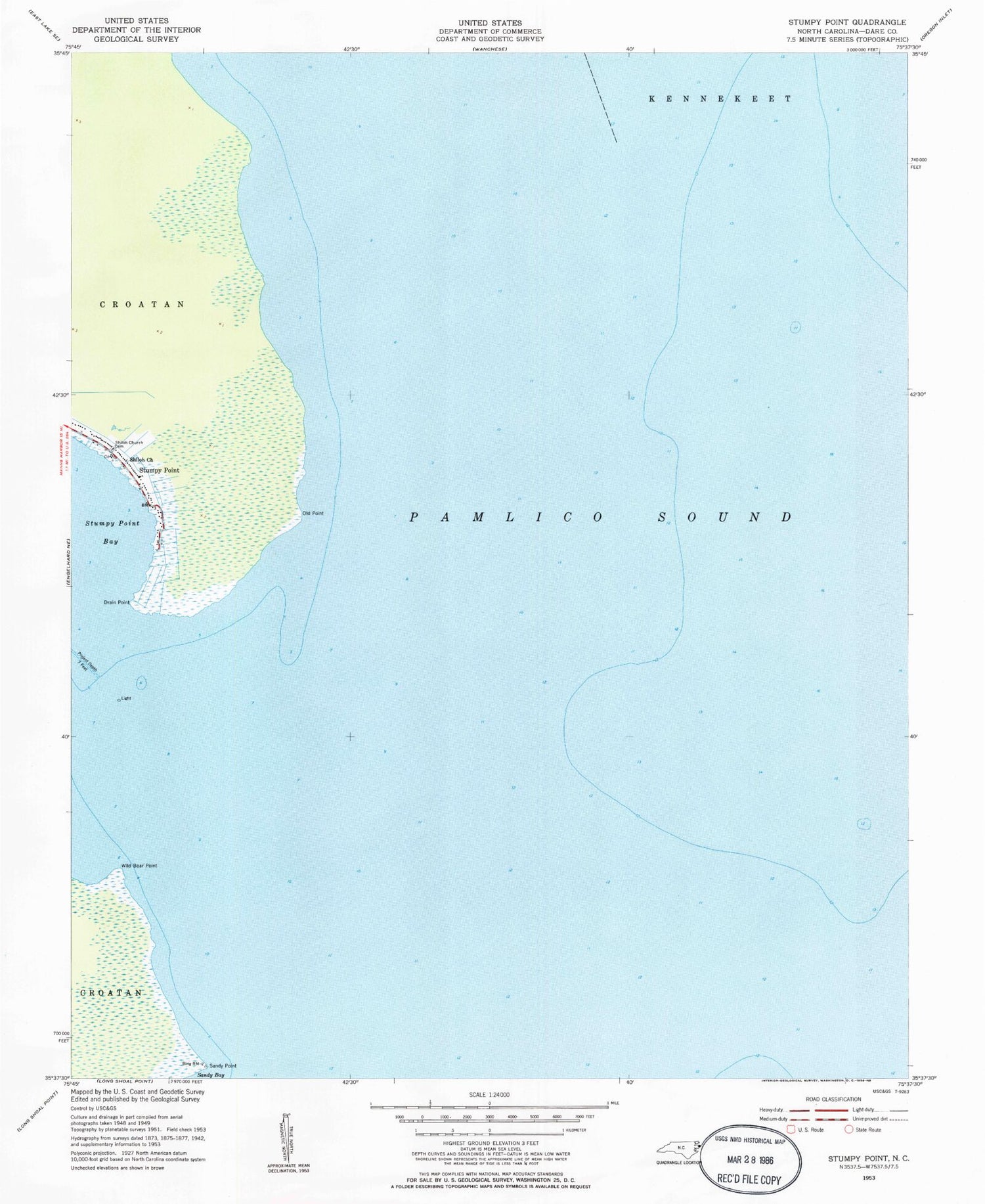 Classic USGS Stumpy Point North Carolina 7.5'x7.5' Topo Map Image
