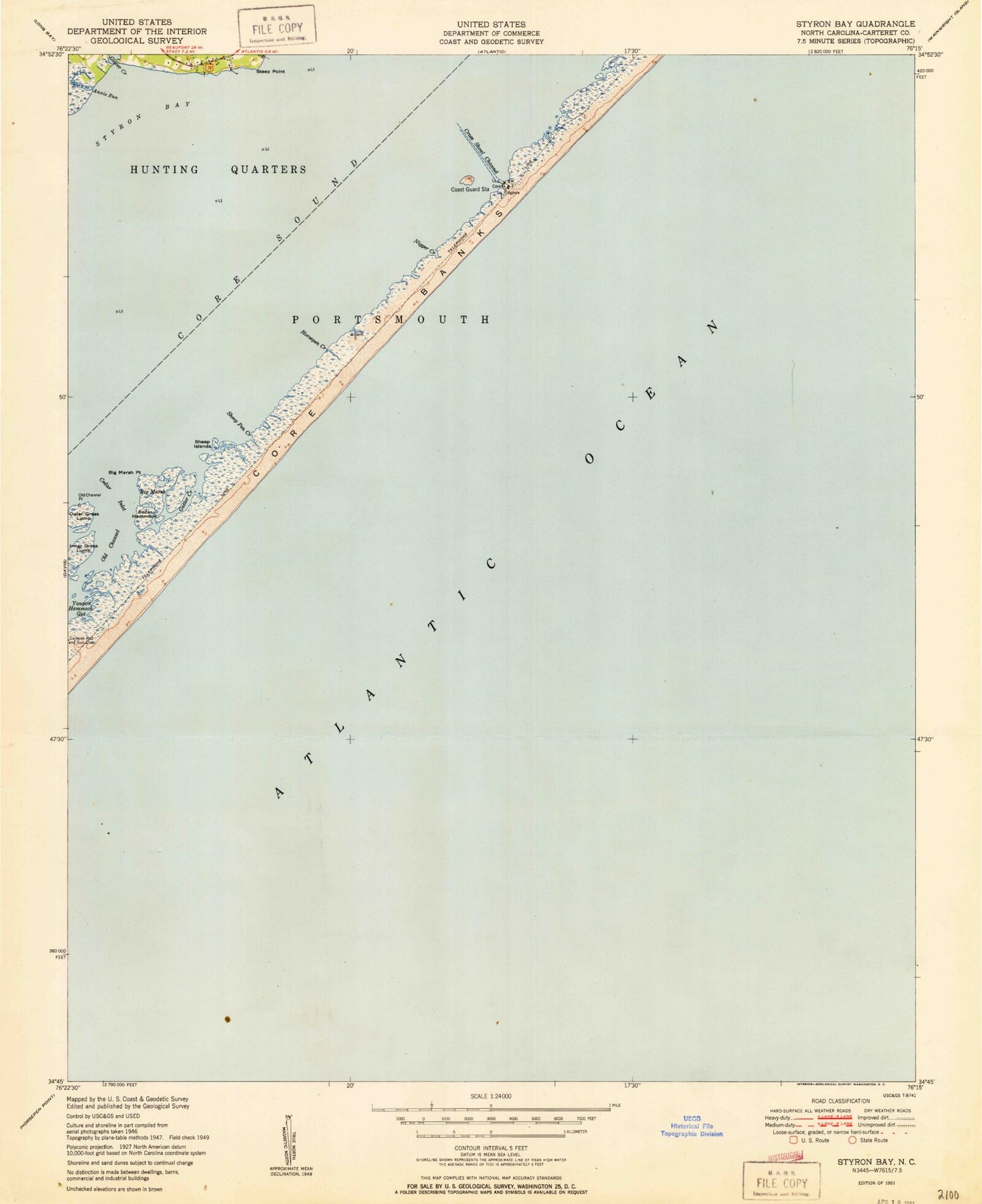 Classic USGS Styron Bay North Carolina 7.5'x7.5' Topo Map Image