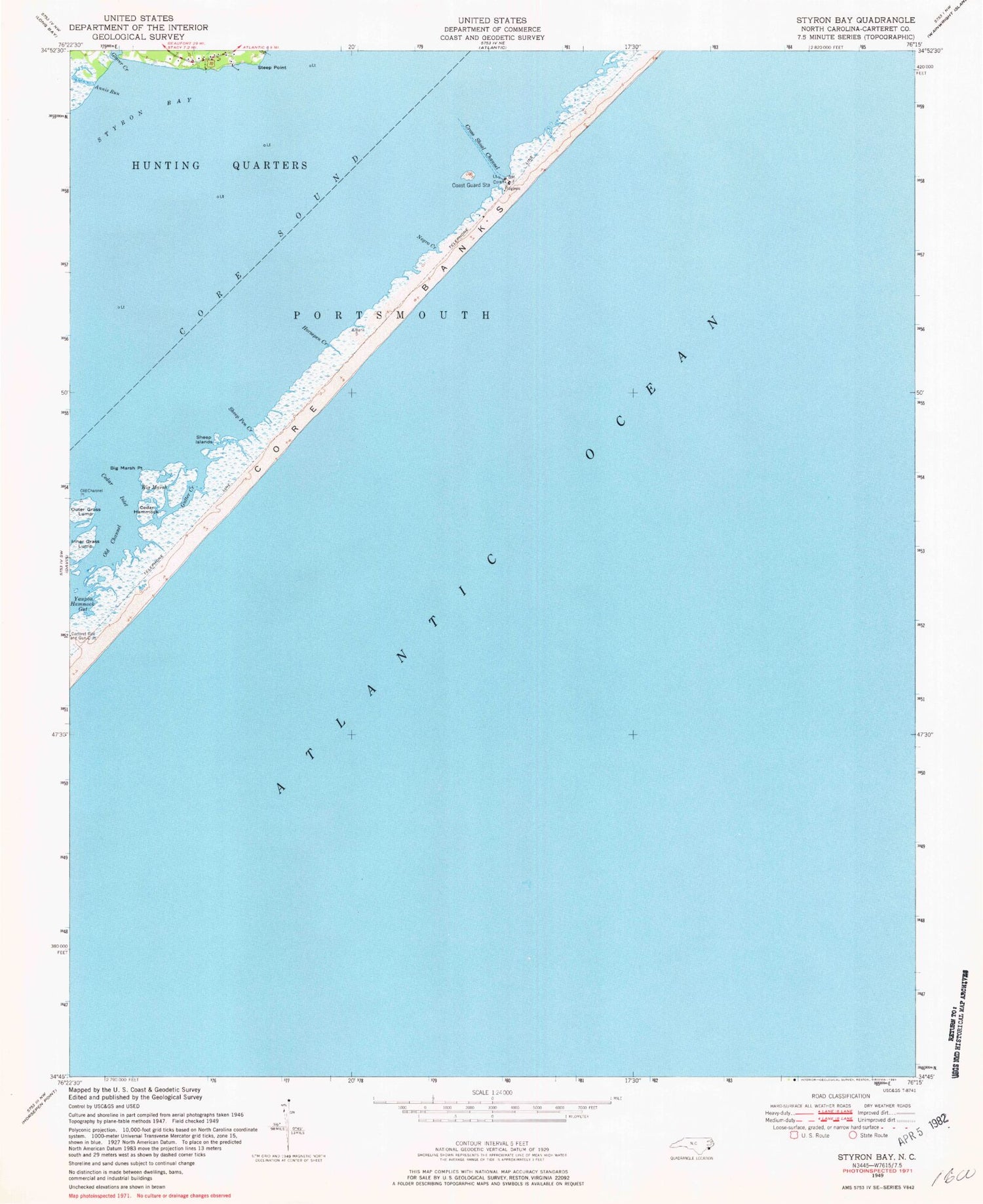 Classic USGS Styron Bay North Carolina 7.5'x7.5' Topo Map Image