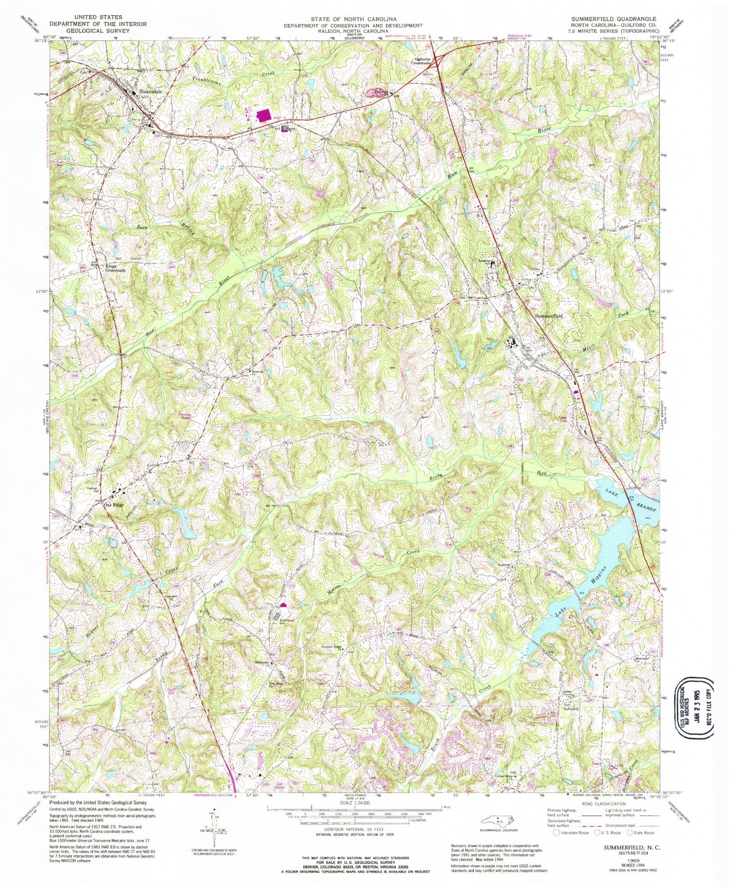 Classic USGS Summerfield North Carolina 7.5'x7.5' Topo Map Image